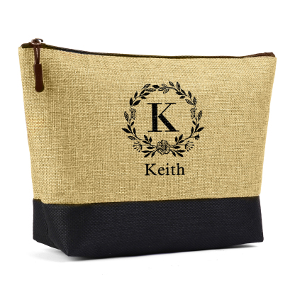 Sac Fourre-Tout en Jute Couronne de fleurs Lettre et Prénom Personnalisé Cadeau pour femme | Jessemade