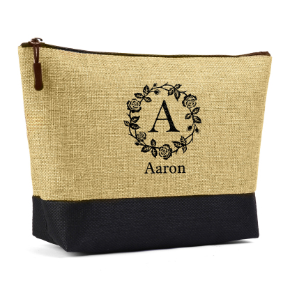 Sac Fourre-Tout en Jute couronne de fleurs 1 Prénom Personnalisé avec Lettre Cadeau pour femme | Jessemade