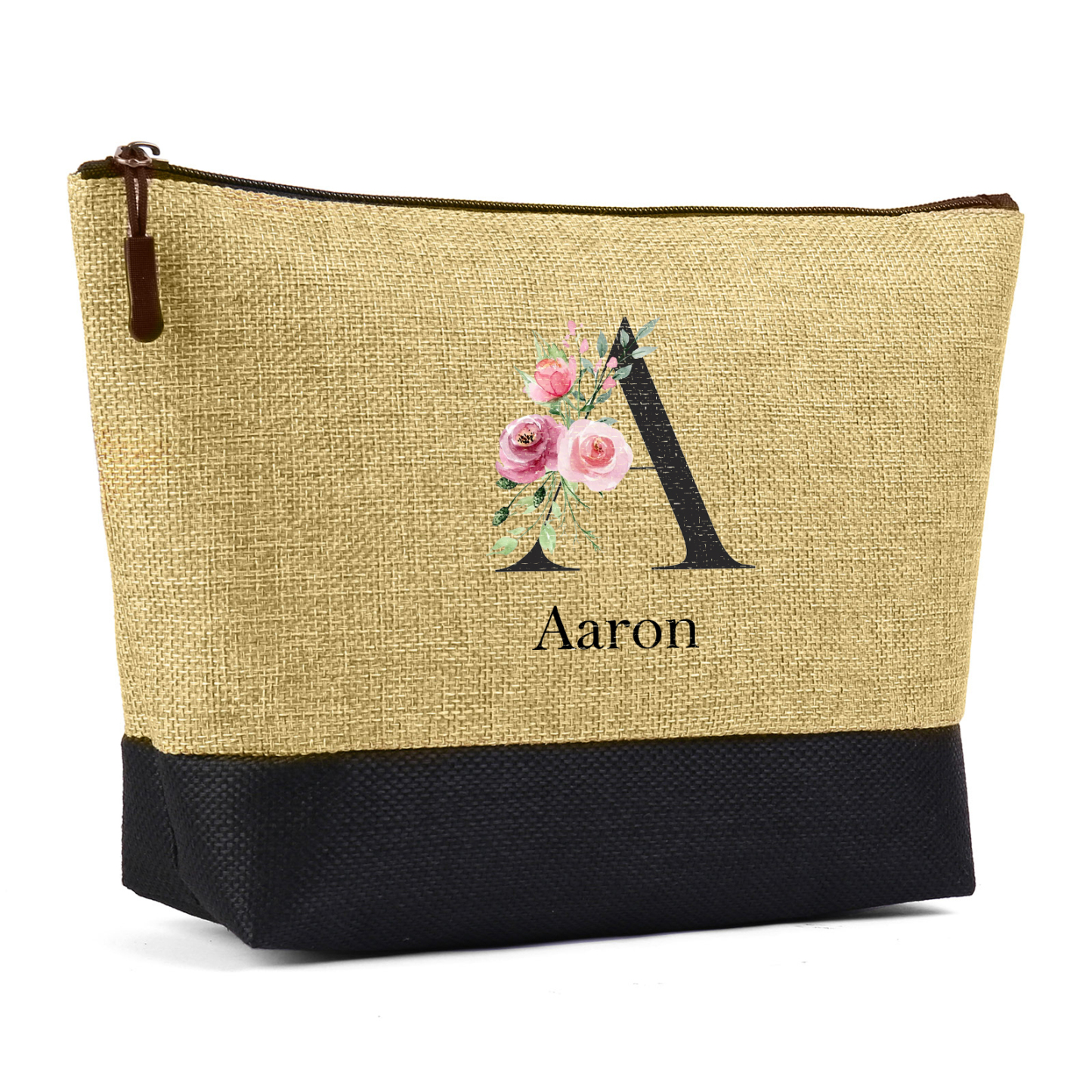 Sac Fourre-Tout en Jute 1 Prénom Personnalisé avec Lettre et rose Cadeau pour femme | Jessemade