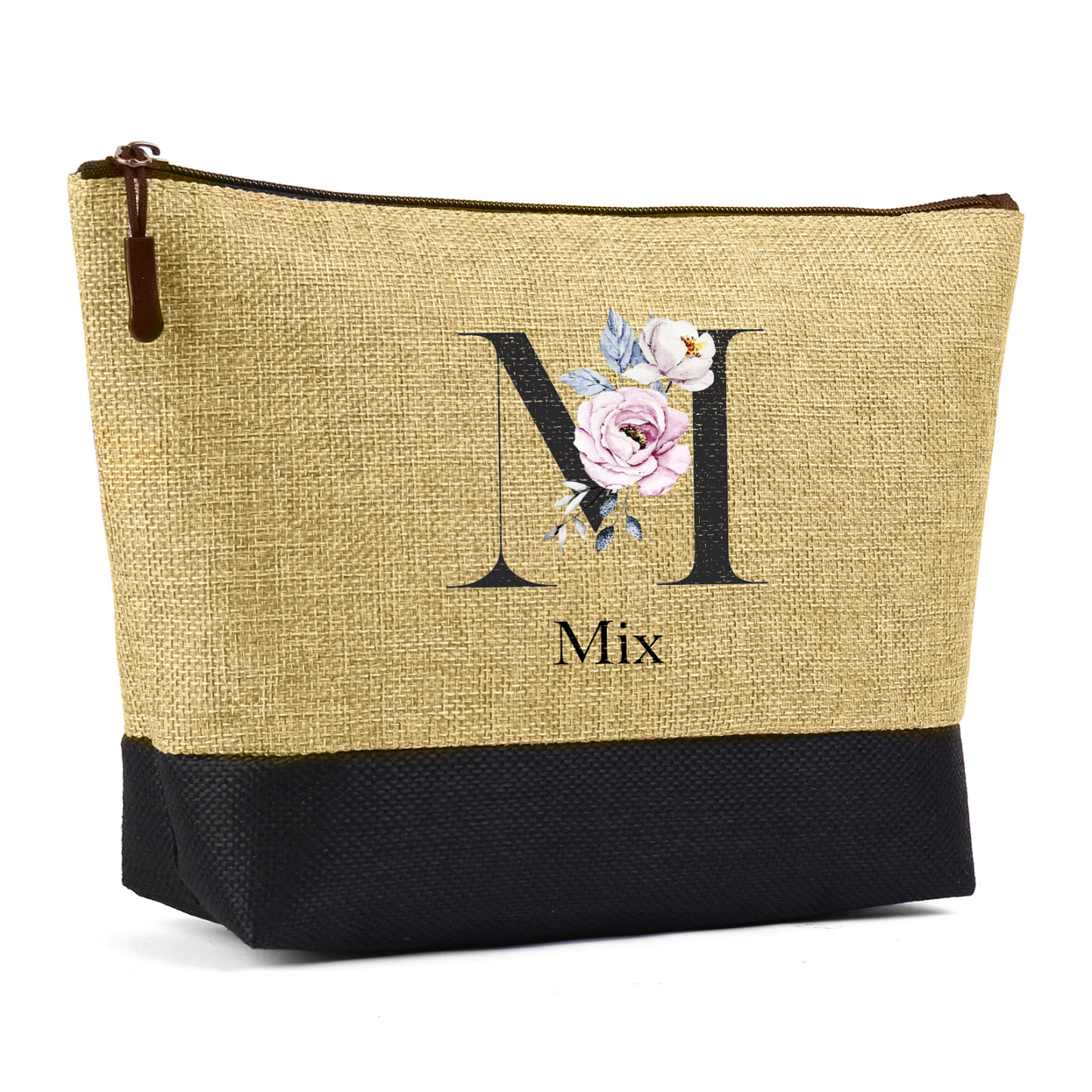 Sac Fourre-Tout en Jute 1 Prénom Personnalisé avec Lettre et Fleur Cadeau pour femme | Jessemade