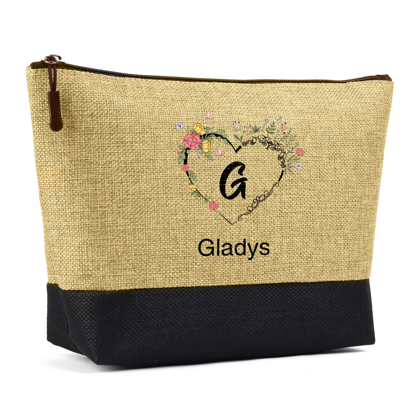 Sac Fourre-Tout Cœur 1 Prénom Personnalisé avec Lettre Cadeau pour femme | Jessemade