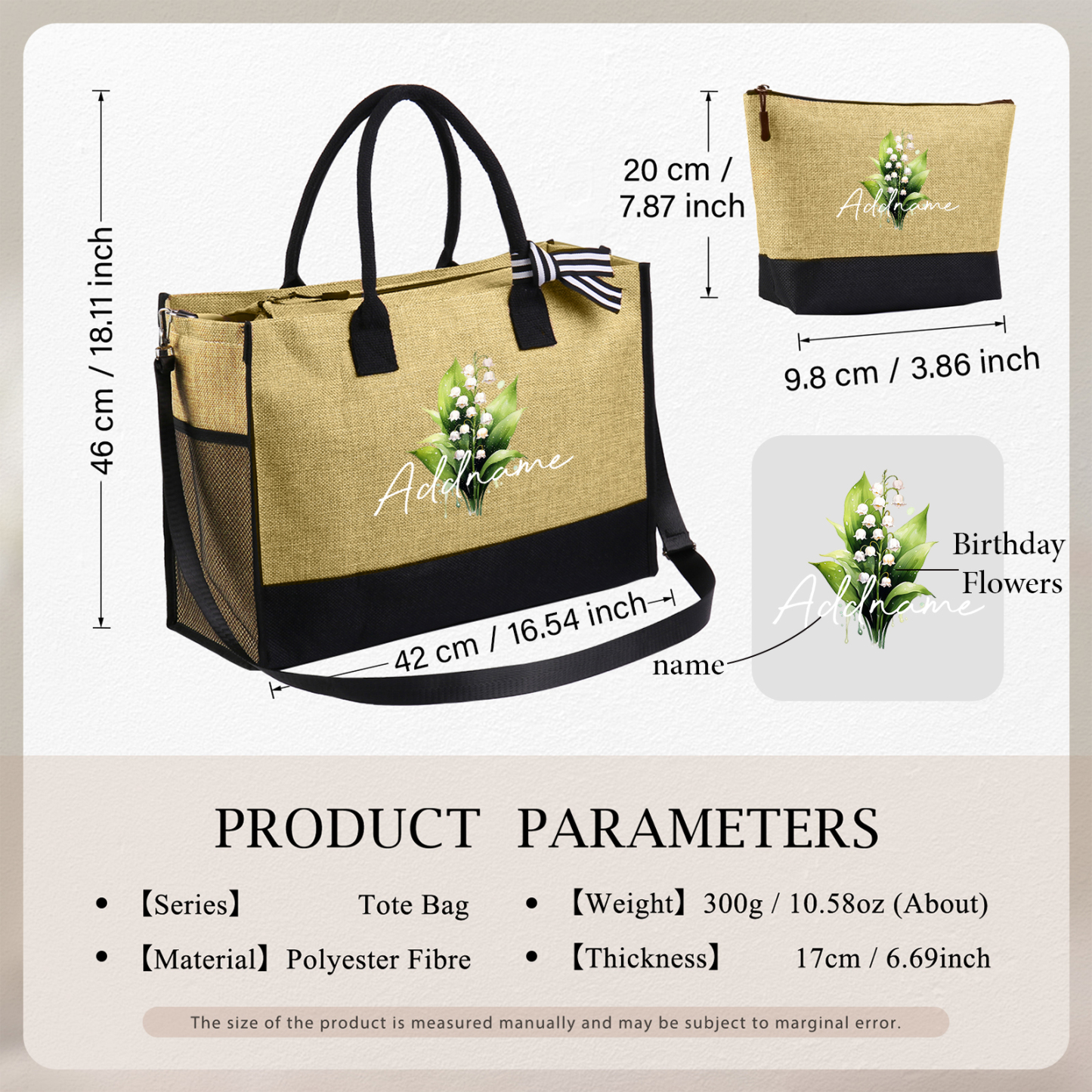 Sac Fourre-Tout 1 Prénom Personnalisé avec Fleur de naissance Cadeau pour femme | Jessemade