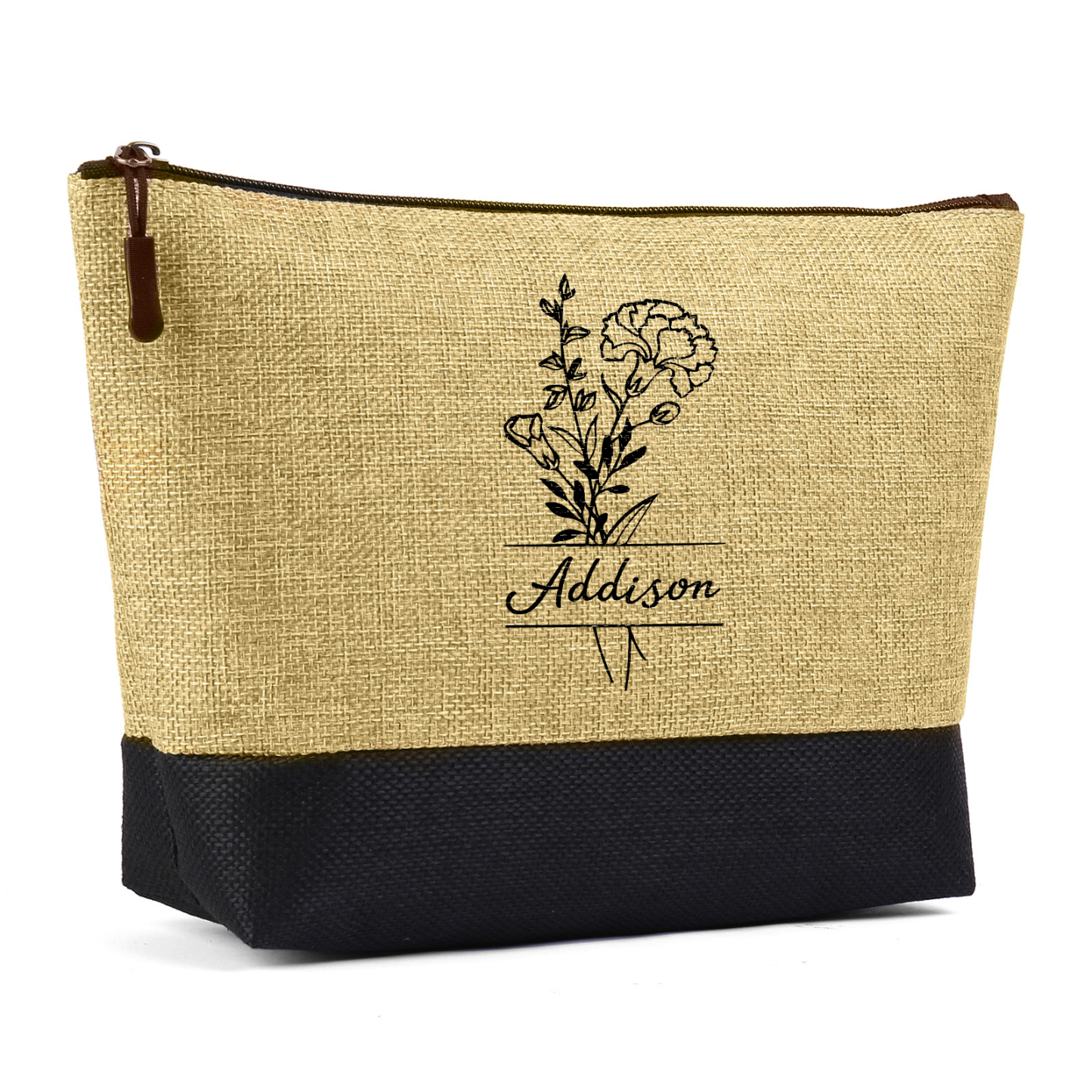 Sac Fourre-Tout en Jute 1 Prénom Personnalisé avec Fleur de naissance Cadeau pour femme | Jessemade