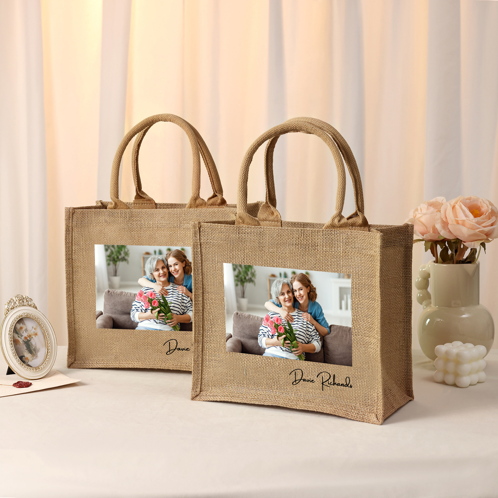 Sac Fourre-Tout Personnalisé avec 1 Photo et Prénom