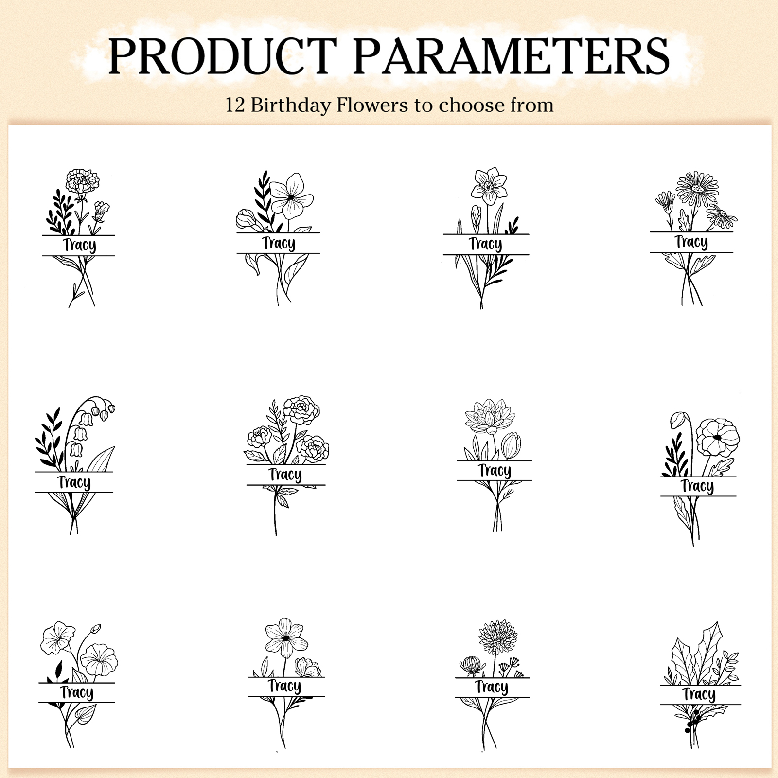 Sac Fourre-Tout  en Jute Personnalisé 1 Prénom aevc Fleur de naissance