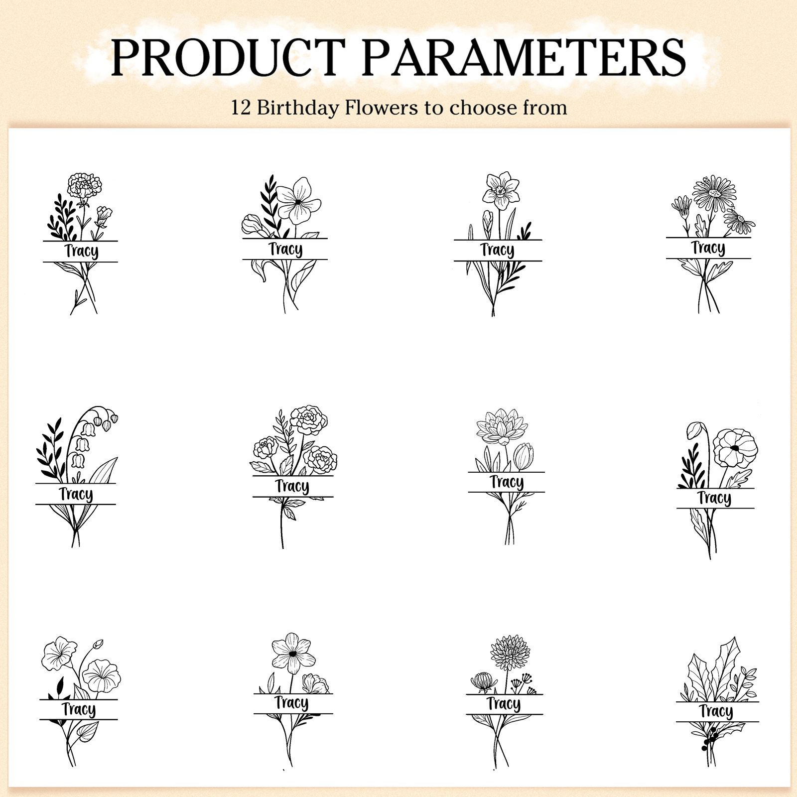 Sac Fourre-Tout  en Jute Personnalisé 1 Prénom aevc Fleur de naissance