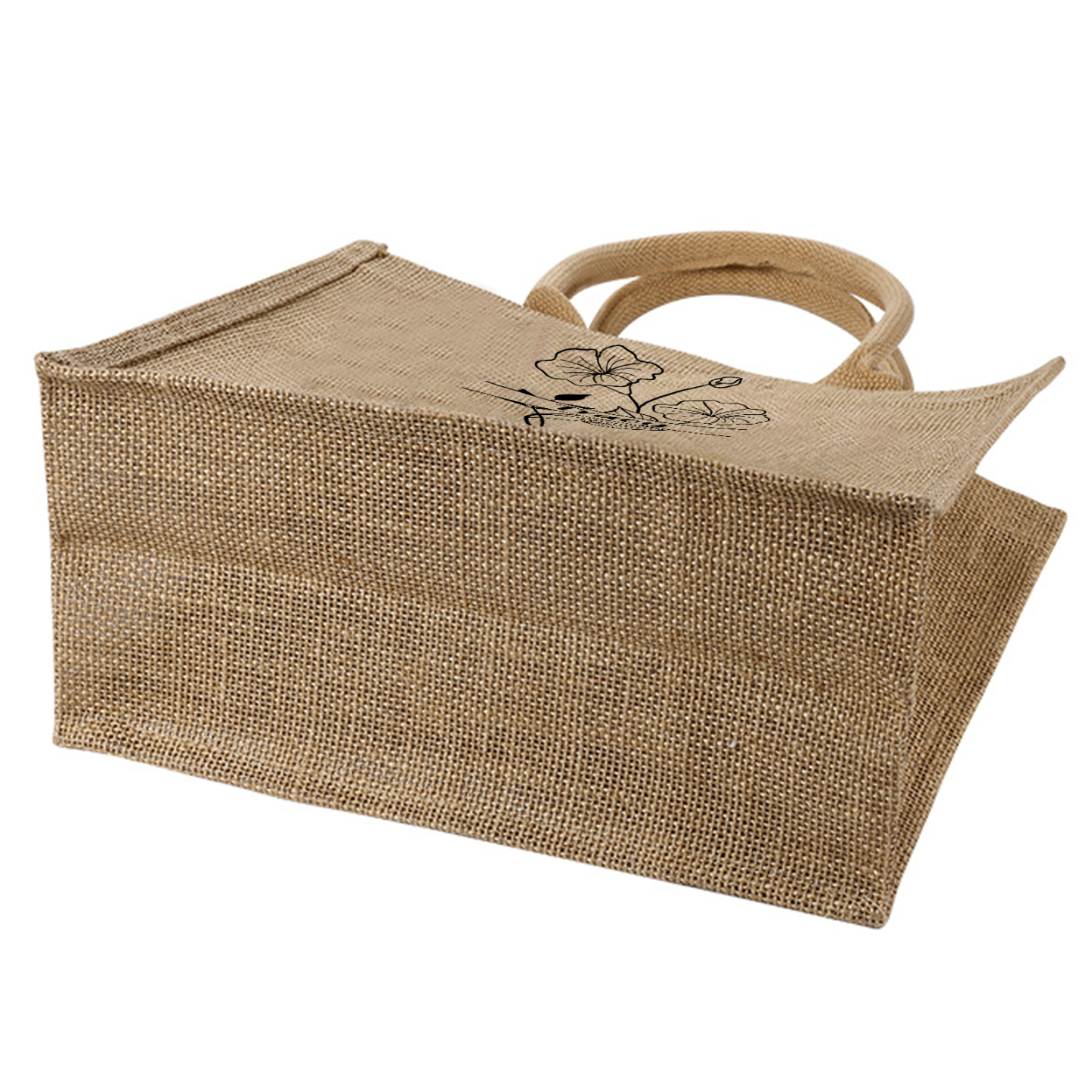 Sac Fourre-Tout  en Jute Personnalisé 1 Prénom aevc Fleur de naissance