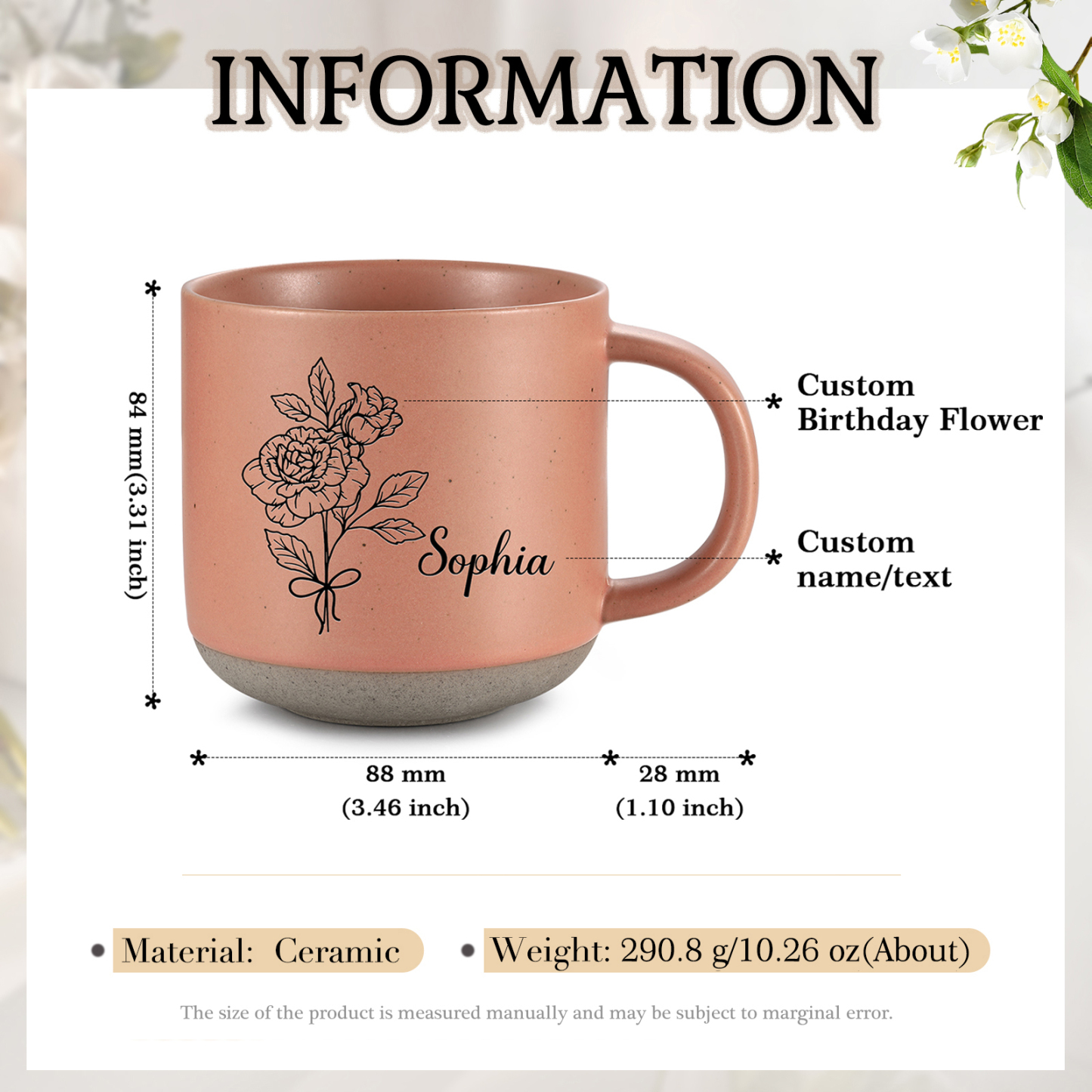 Tasse en Céramique 1 Prénom Personnalisé avec Fleur de naissance Cadeau Idéal | Jessemade