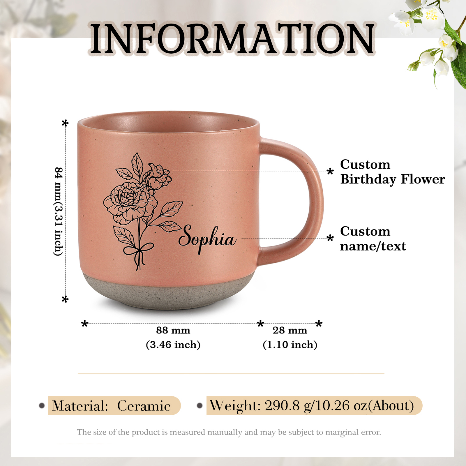 Tasse en Céramique 1 Prénom Personnalisé avec Fleur de naissance Cadeau Idéal | Jessemade