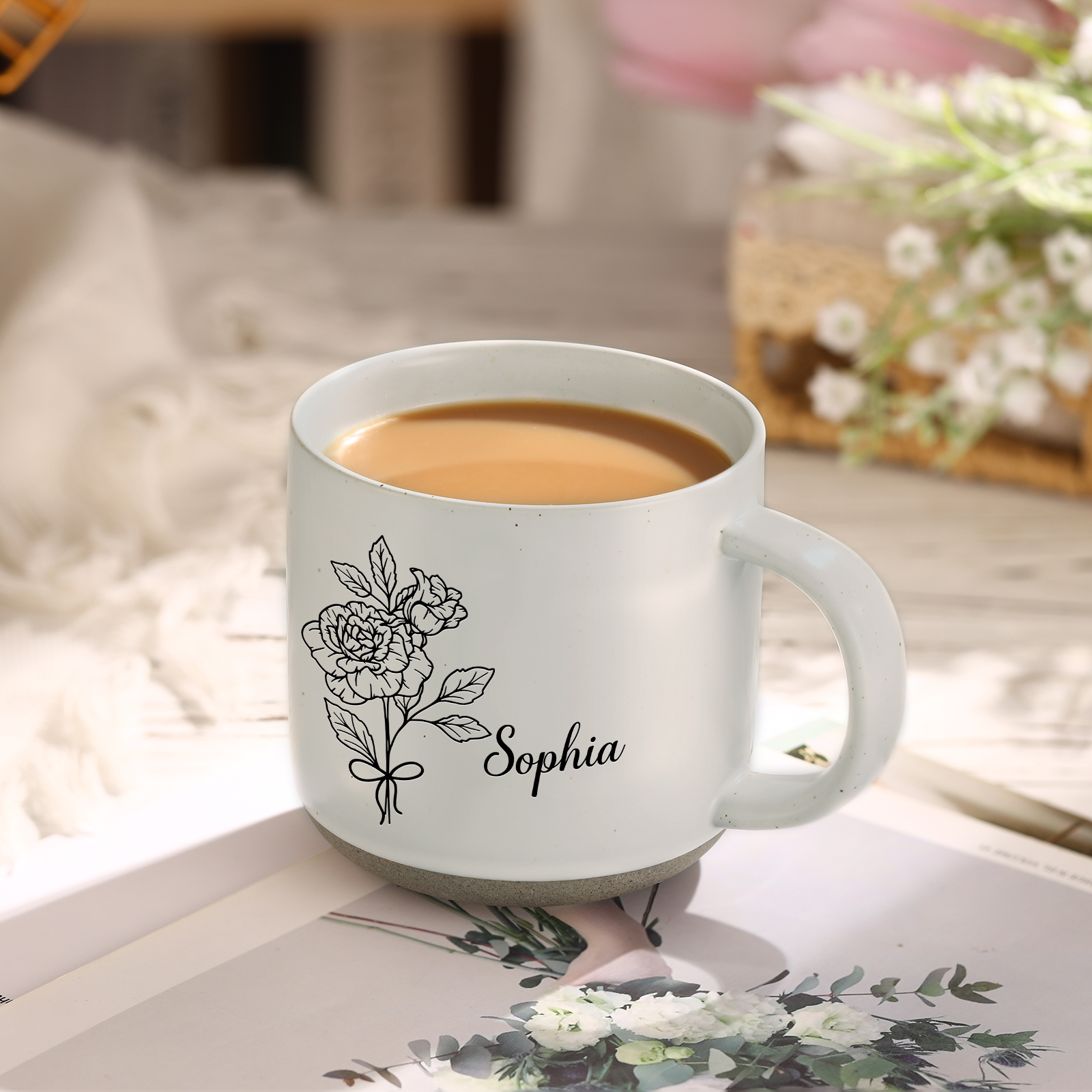 Tasse en Céramique 1 Prénom Personnalisé avec Fleur de naissance Cadeau Idéal | Jessemade