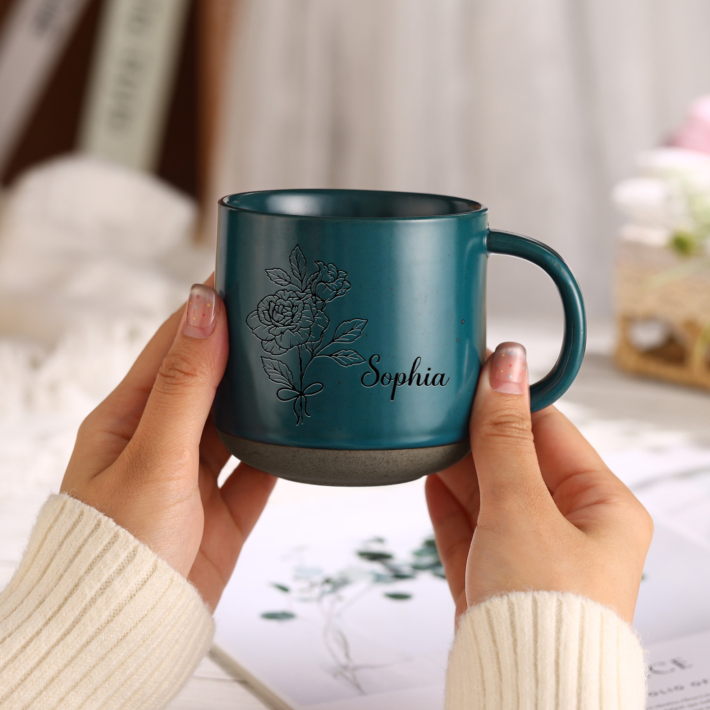 Tasse en Céramique 1 Prénom Personnalisé avec Fleur de naissance Cadeau Idéal | Jessemade