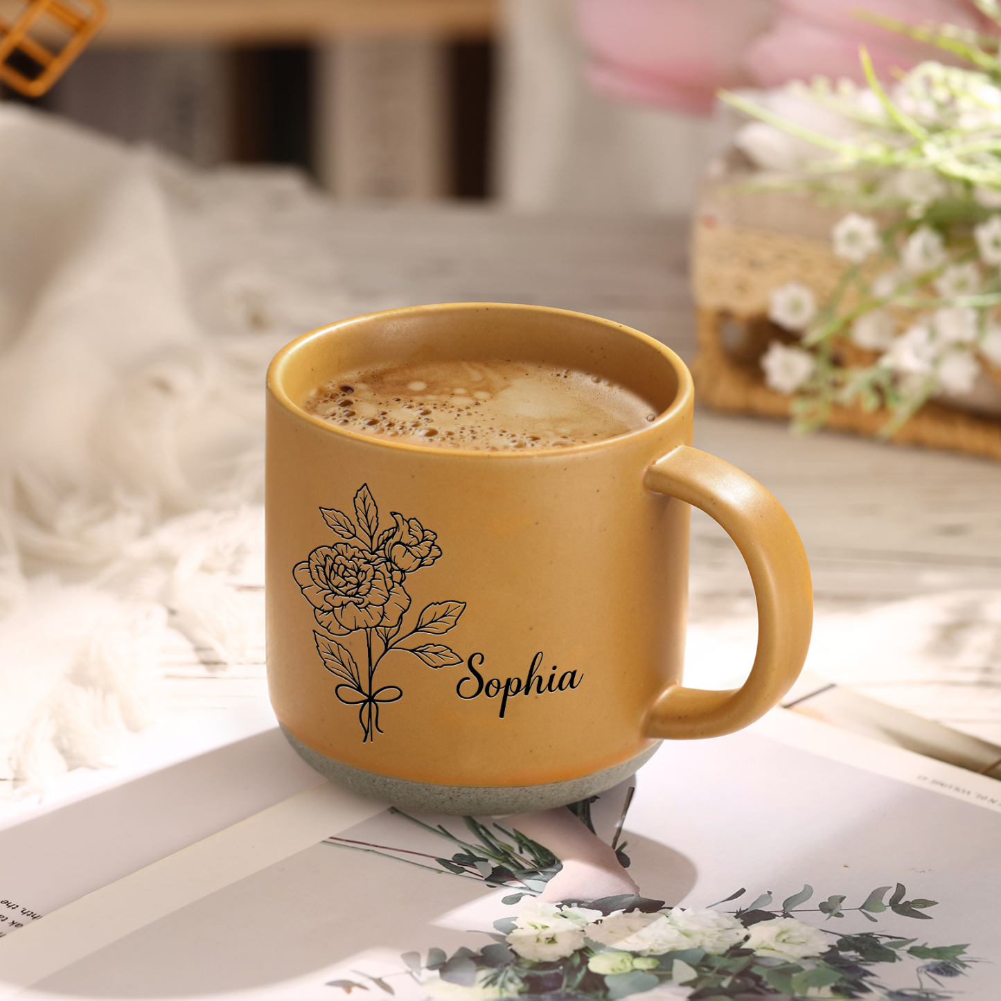 Tasse en Céramique 1 Prénom Personnalisé avec Fleur de naissance Cadeau Idéal | Jessemade