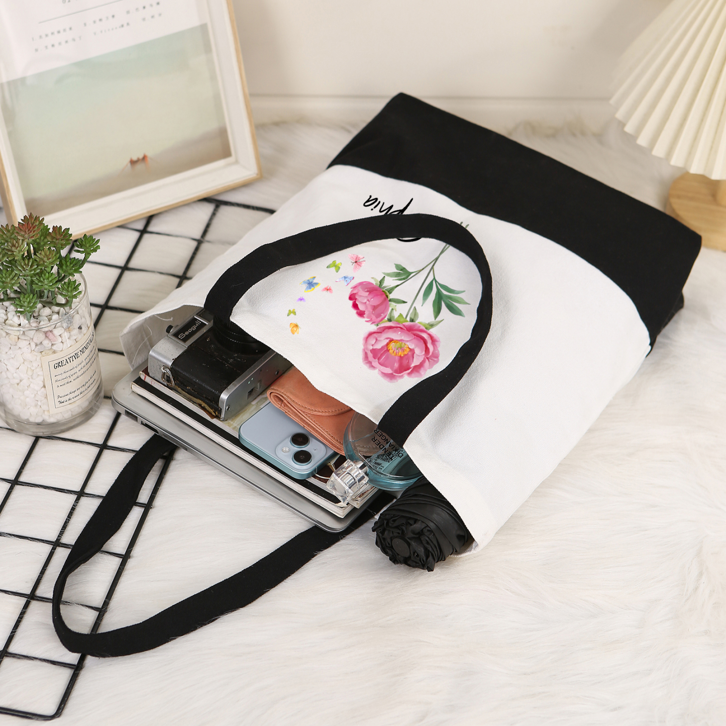 Sac Cabas en Toile Personnalisé avec Fleur de Naissance et Prénom Cadeau pour Femme | Jessemade