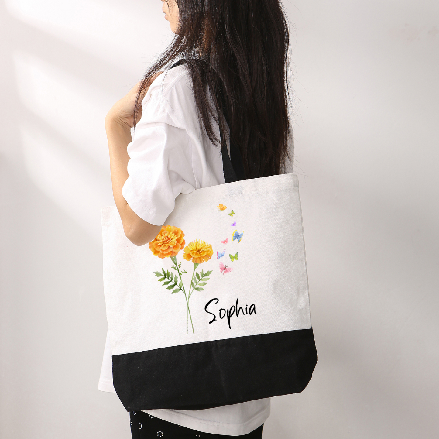 Sac Cabas en Toile Personnalisé avec Fleur de Naissance et Prénom Cadeau pour Femme | Jessemade