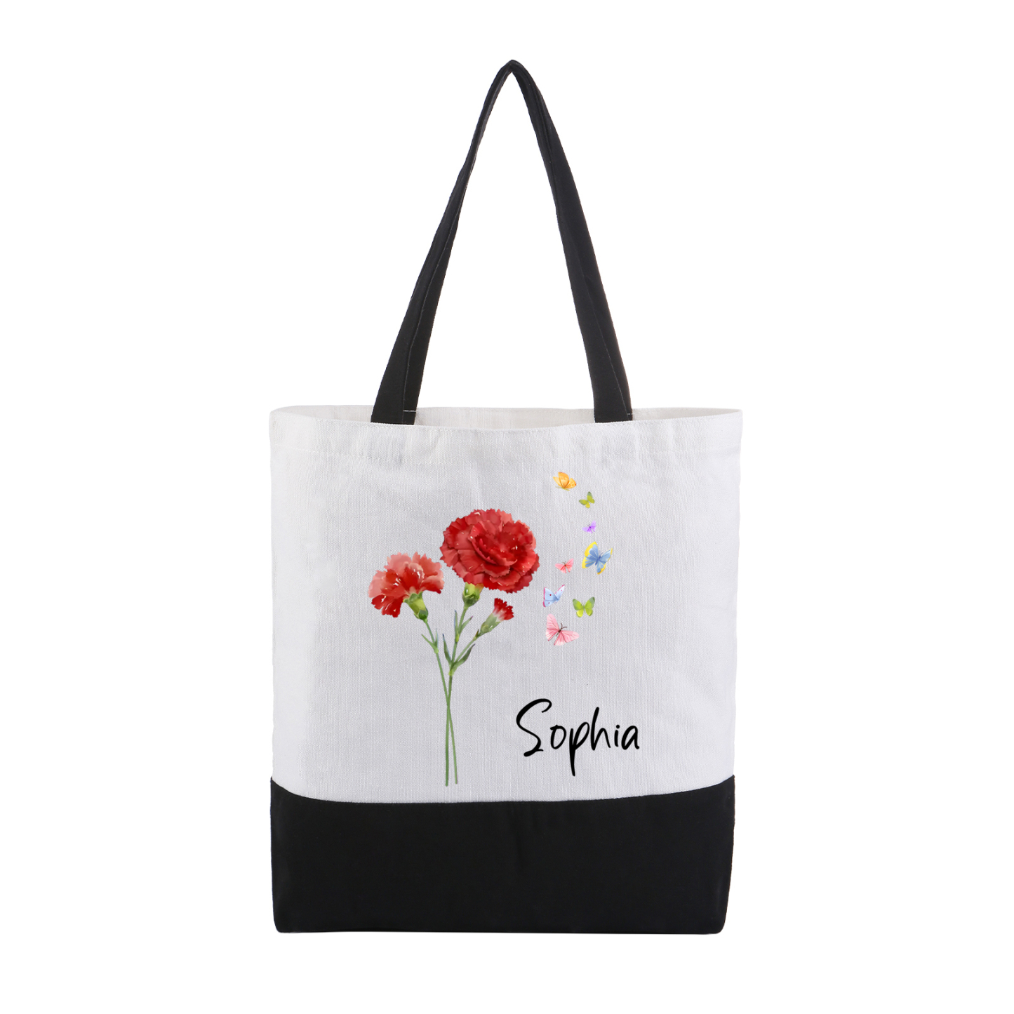 Sac Cabas en Toile Personnalisé avec Fleur de Naissance et Prénom Cadeau pour Femme | Jessemade