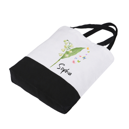 Sac Cabas en Toile Personnalisé avec Fleur de Naissance et Prénom Cadeau pour Femme | Jessemade