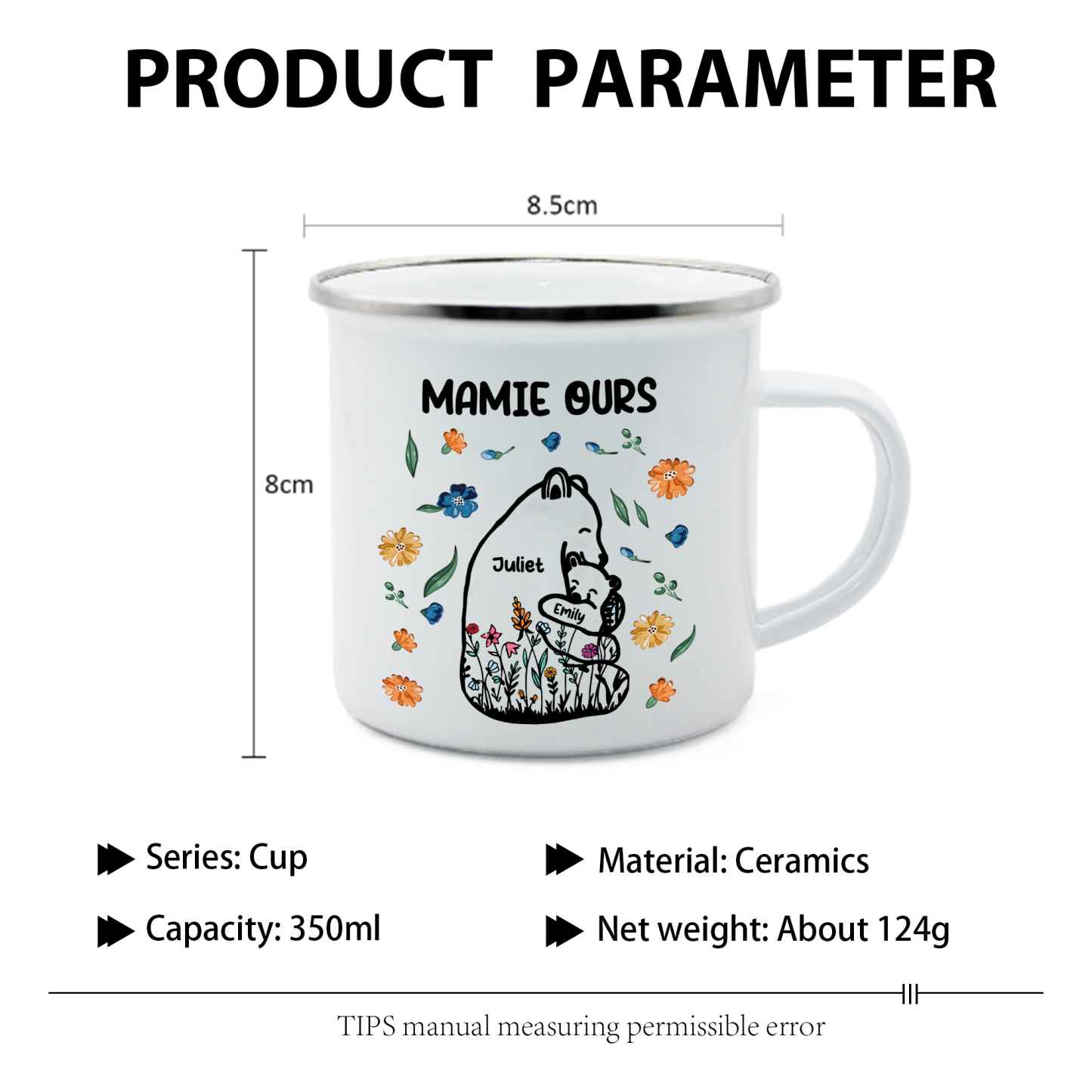 À Mamie Tasse Mamie Ours 2 Prénoms Personnalisés avec texte Cadeau pour mamie | Jessemade