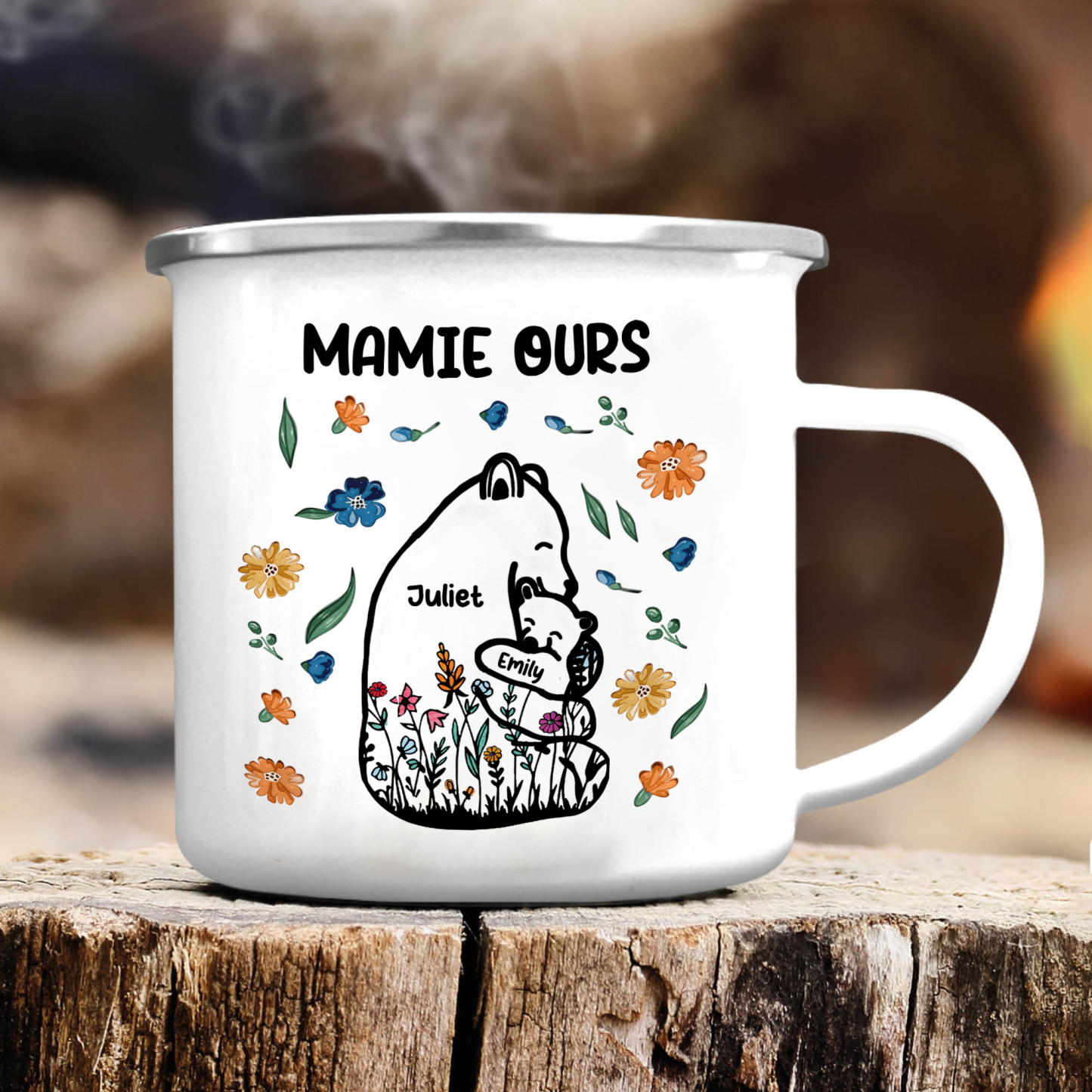 À Mamie Tasse Mamie Ours 2 Prénoms Personnalisés avec texte Cadeau pour mamie | Jessemade