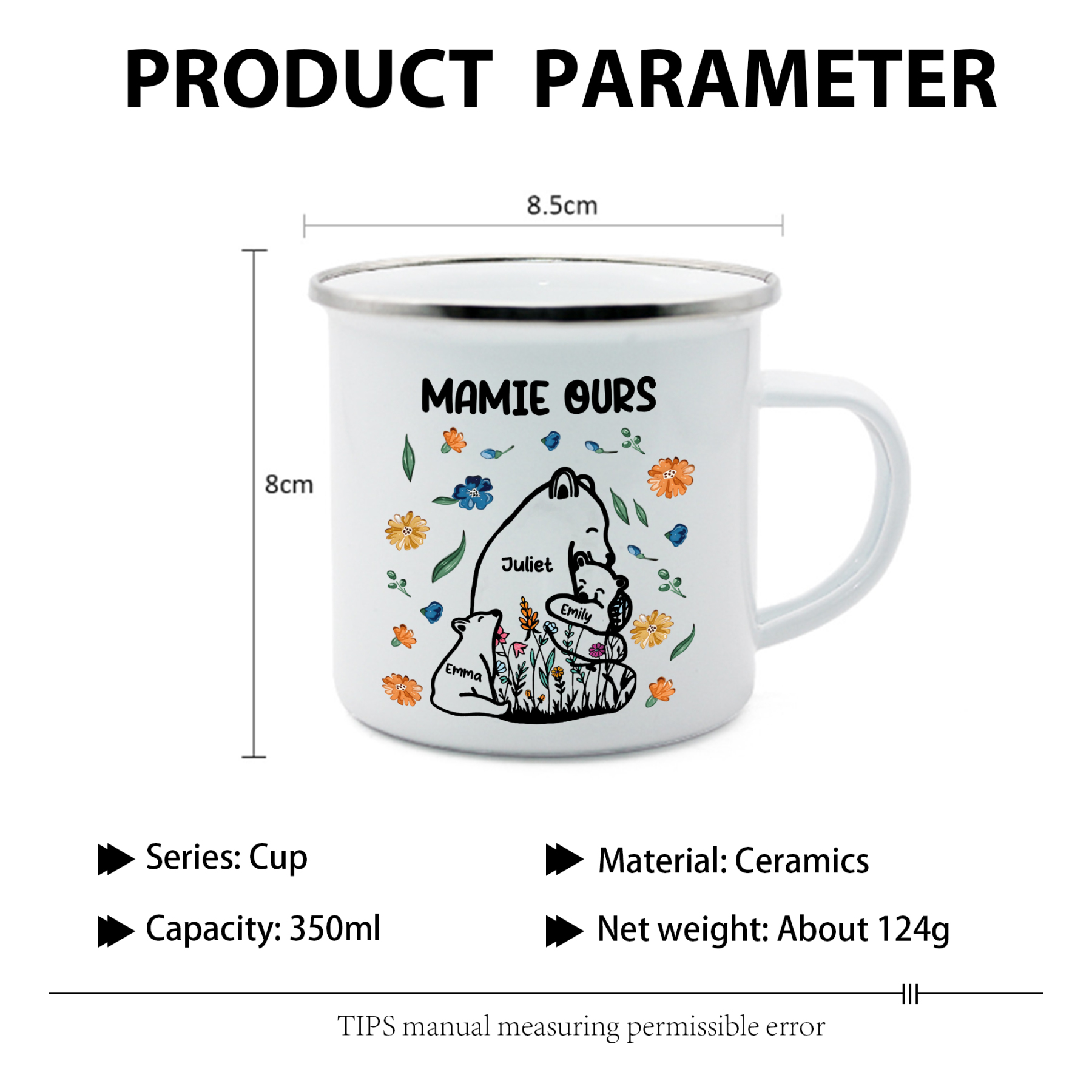 [Copy]À Mamie Tasse Mamie Ours 3 Prénoms Personnalisés avec texte Cadeau pour mamie | Jessemade