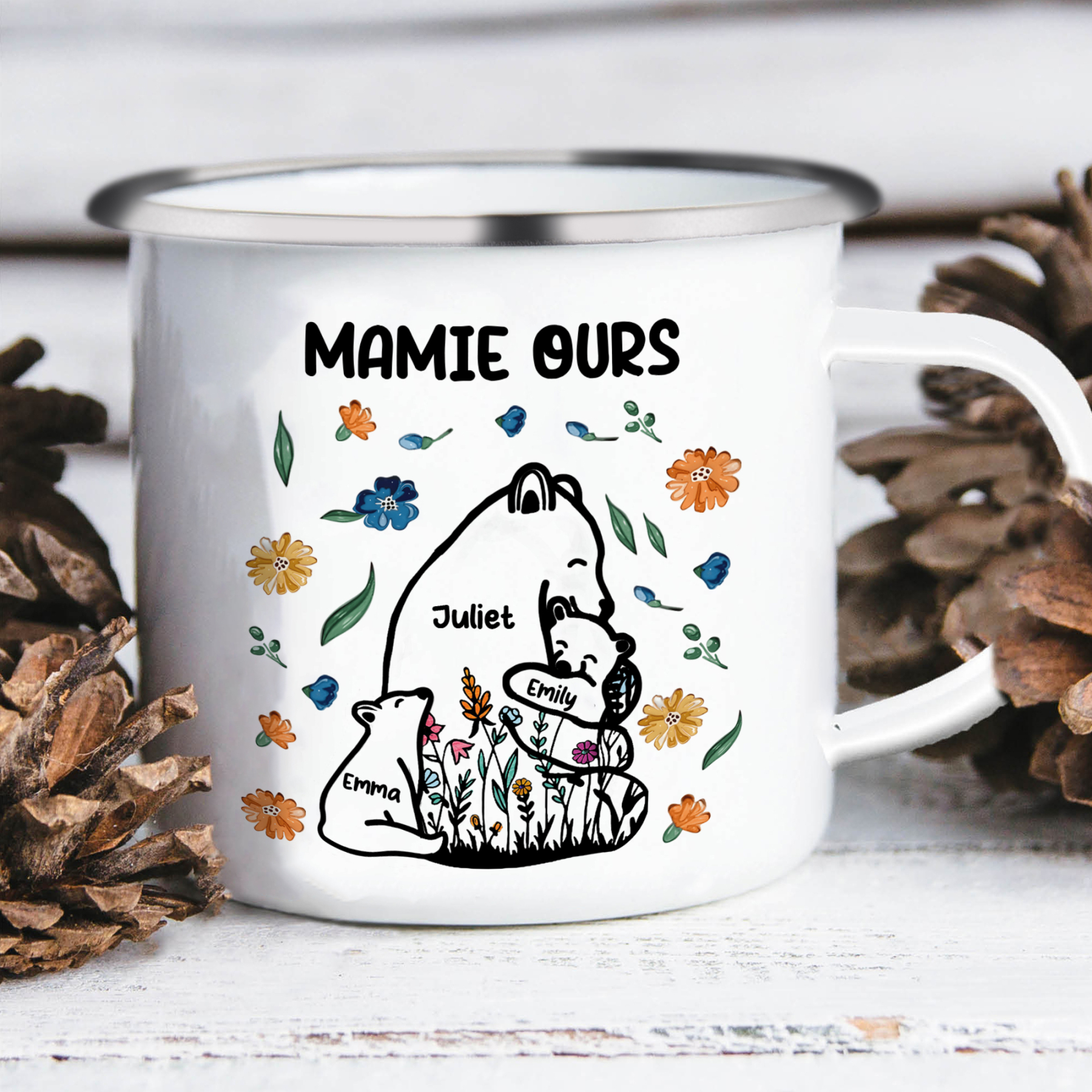 [Copy]À Mamie Tasse Mamie Ours 3 Prénoms Personnalisés avec texte Cadeau pour mamie | Jessemade