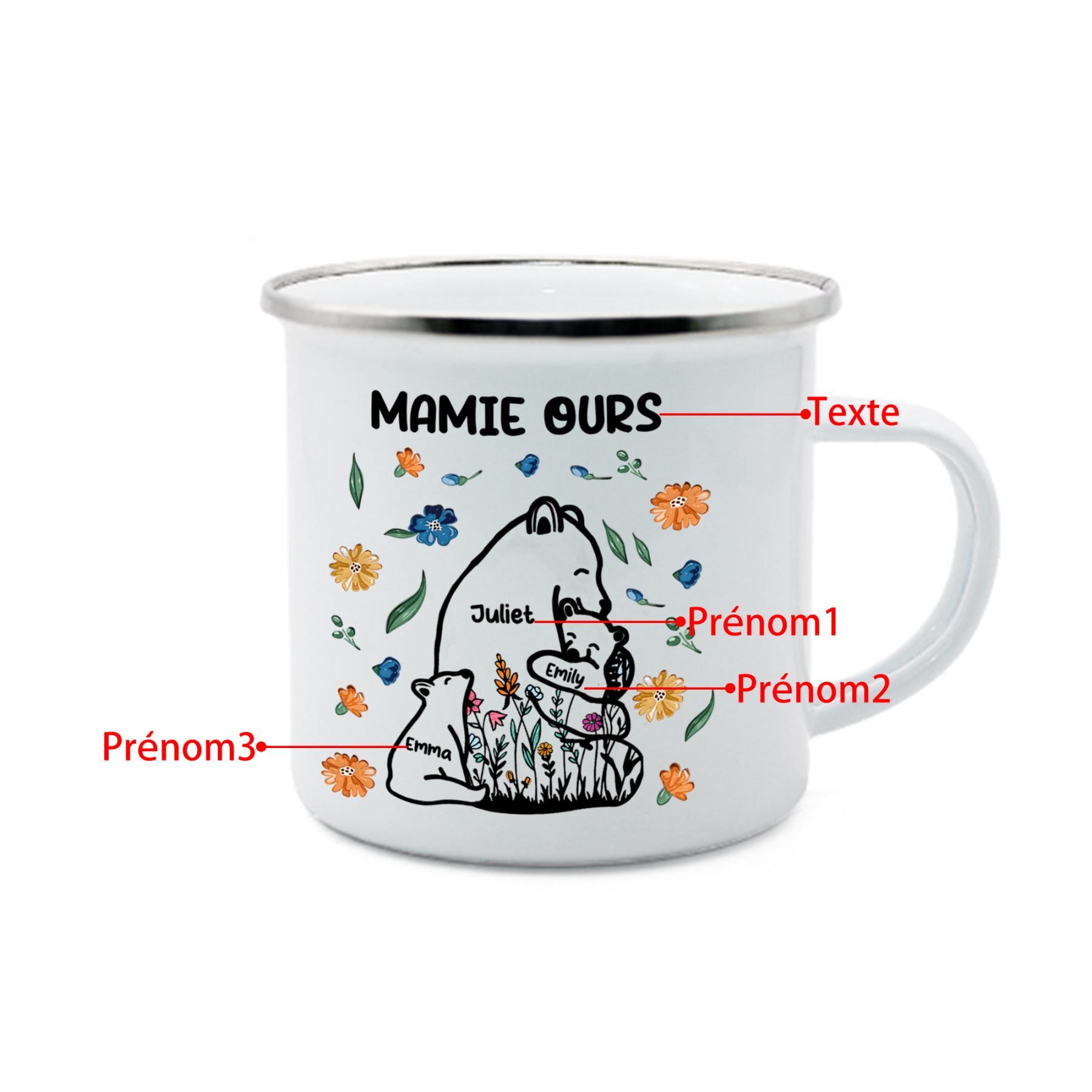 [Copy]À Mamie Tasse Mamie Ours 3 Prénoms Personnalisés avec texte Cadeau pour mamie | Jessemade