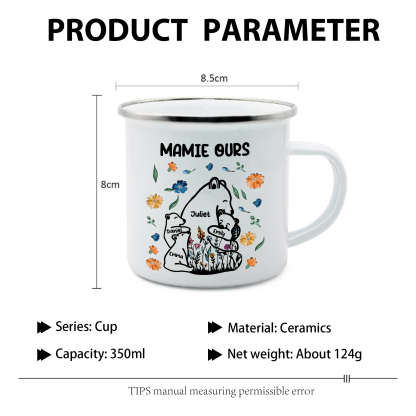 À Mamie Tasse Mamie Ours 4 Prénoms Personnalisés avec texte Cadeau pour mamie | Jessemade