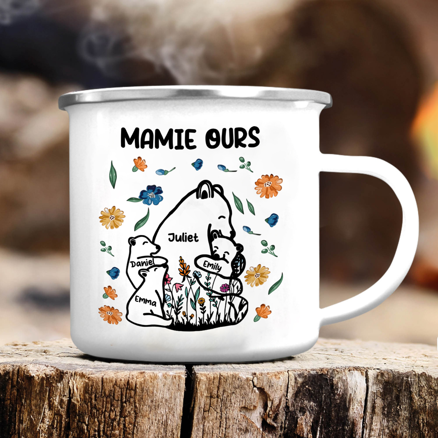 À Mamie Tasse Mamie Ours 4 Prénoms Personnalisés avec texte Cadeau pour mamie | Jessemade