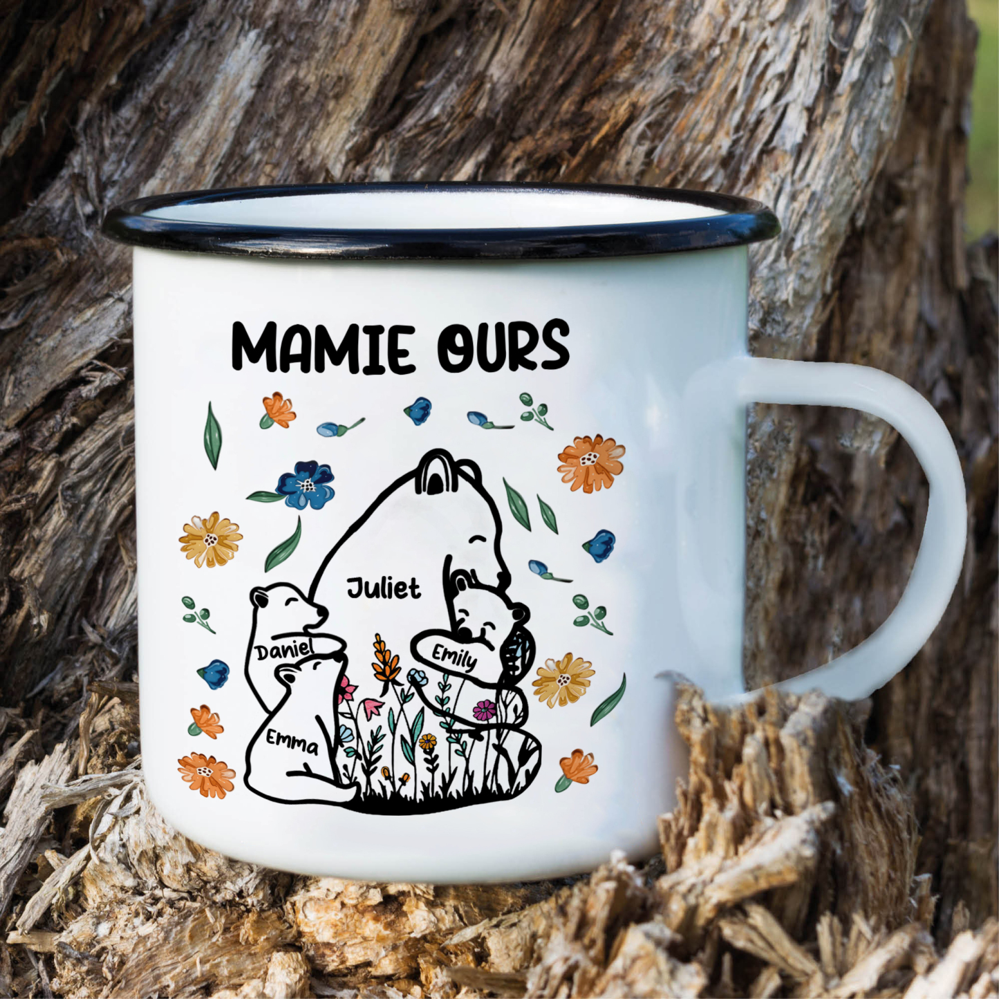 À Mamie Tasse Mamie Ours 4 Prénoms Personnalisés avec texte Cadeau pour mamie | Jessemade