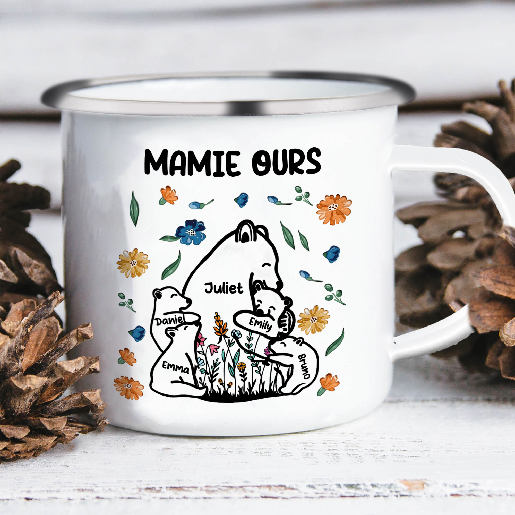 À Mamie Tasse Mamie Ours 5 Prénoms Personnalisés avec texte Cadeau pour mamie | Jessemade