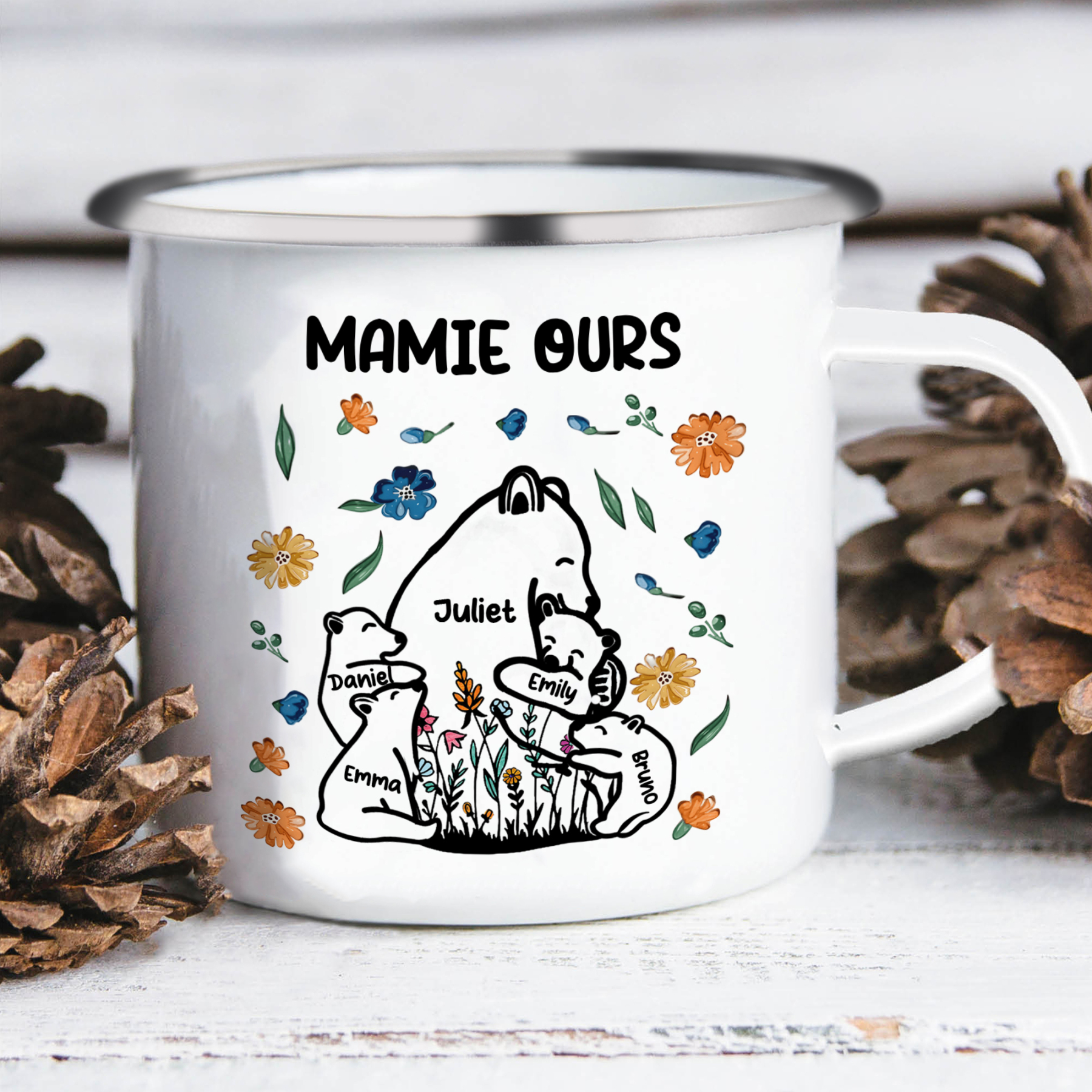 À Mamie Tasse Mamie Ours 5 Prénoms Personnalisés avec texte Cadeau pour mamie | Jessemade