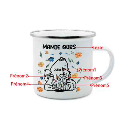 À Mamie Tasse Mamie Ours 5 Prénoms Personnalisés avec texte Cadeau pour mamie | Jessemade