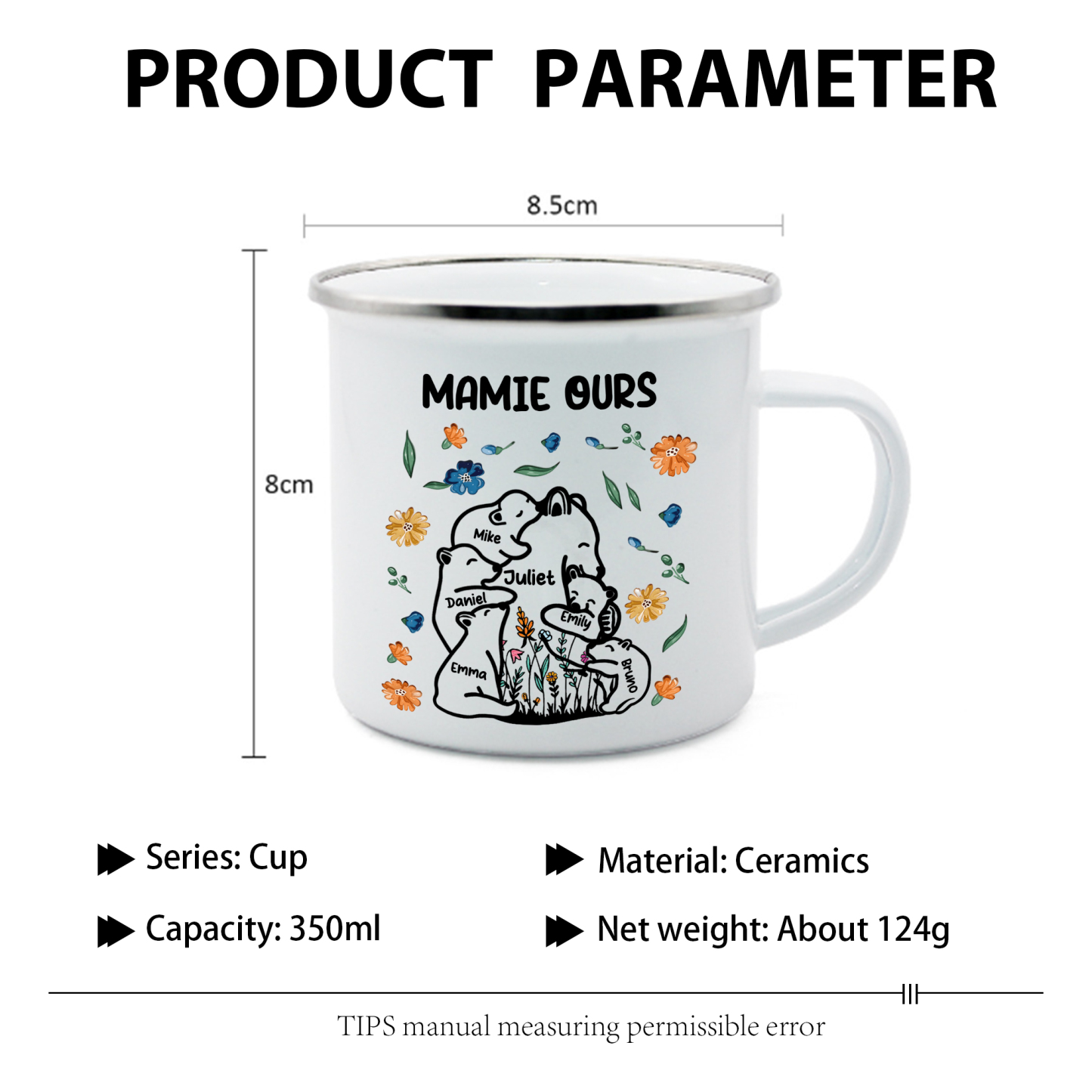 À Mamie Tasse Mamie Ours 6 Prénoms Personnalisés avec texte Cadeau pour mamie | Jessemade