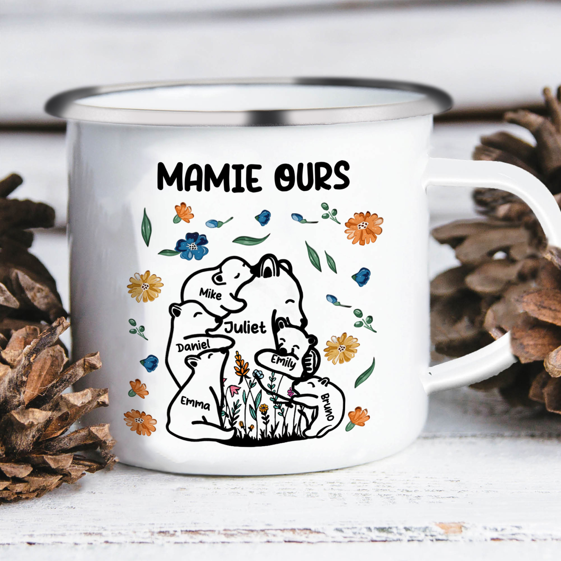 À Mamie Tasse Mamie Ours 6 Prénoms Personnalisés avec texte Cadeau pour mamie | Jessemade