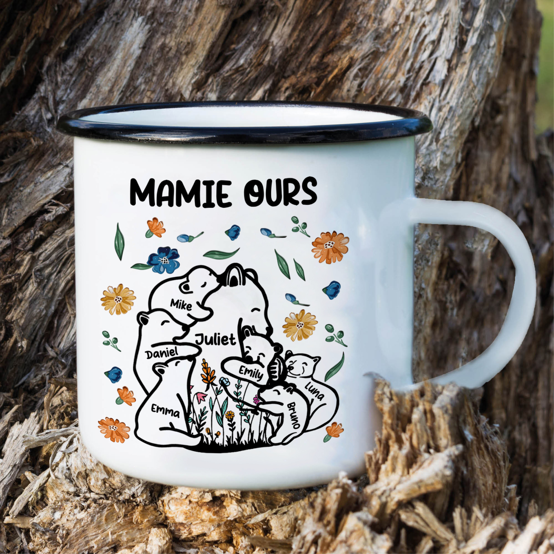 À Mamie Tasse Mamie Ours 7 Prénoms Personnalisés avec texte Cadeau pour mamie | Jessemade
