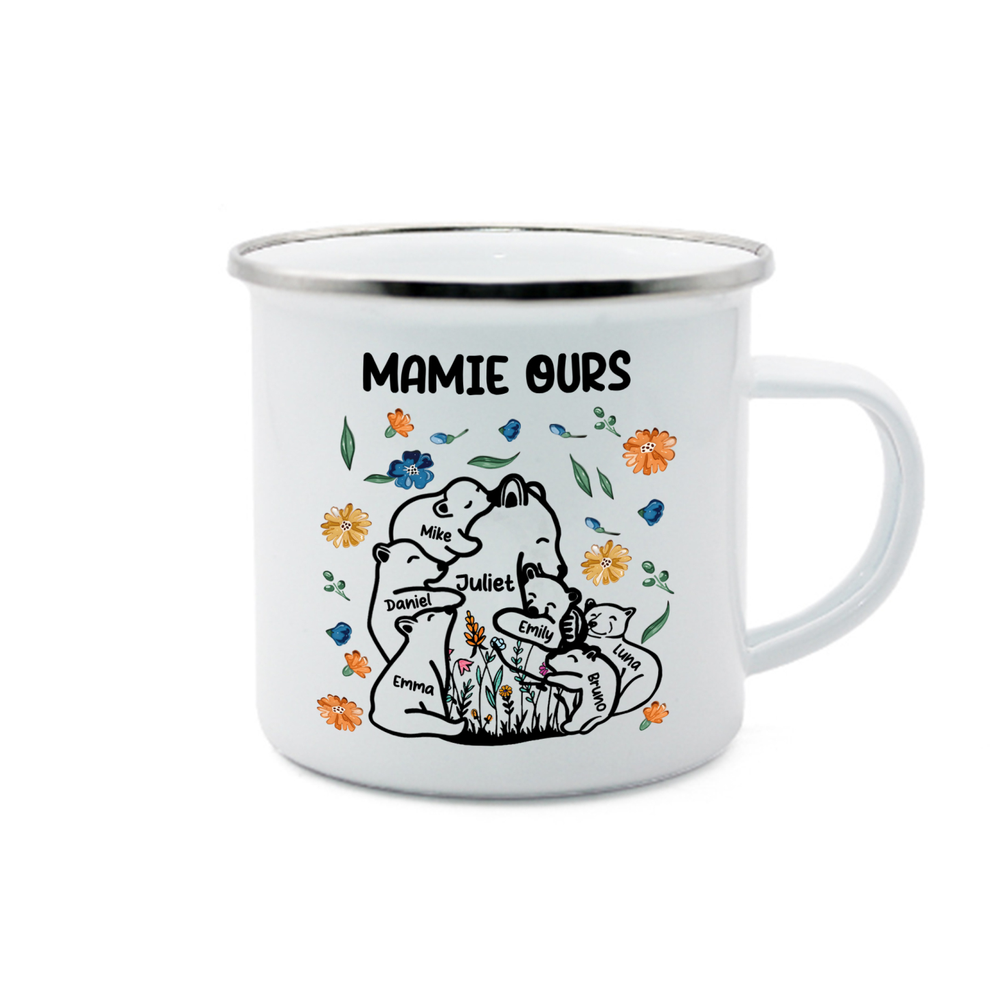 À Mamie Tasse Mamie Ours 7 Prénoms Personnalisés avec texte Cadeau pou