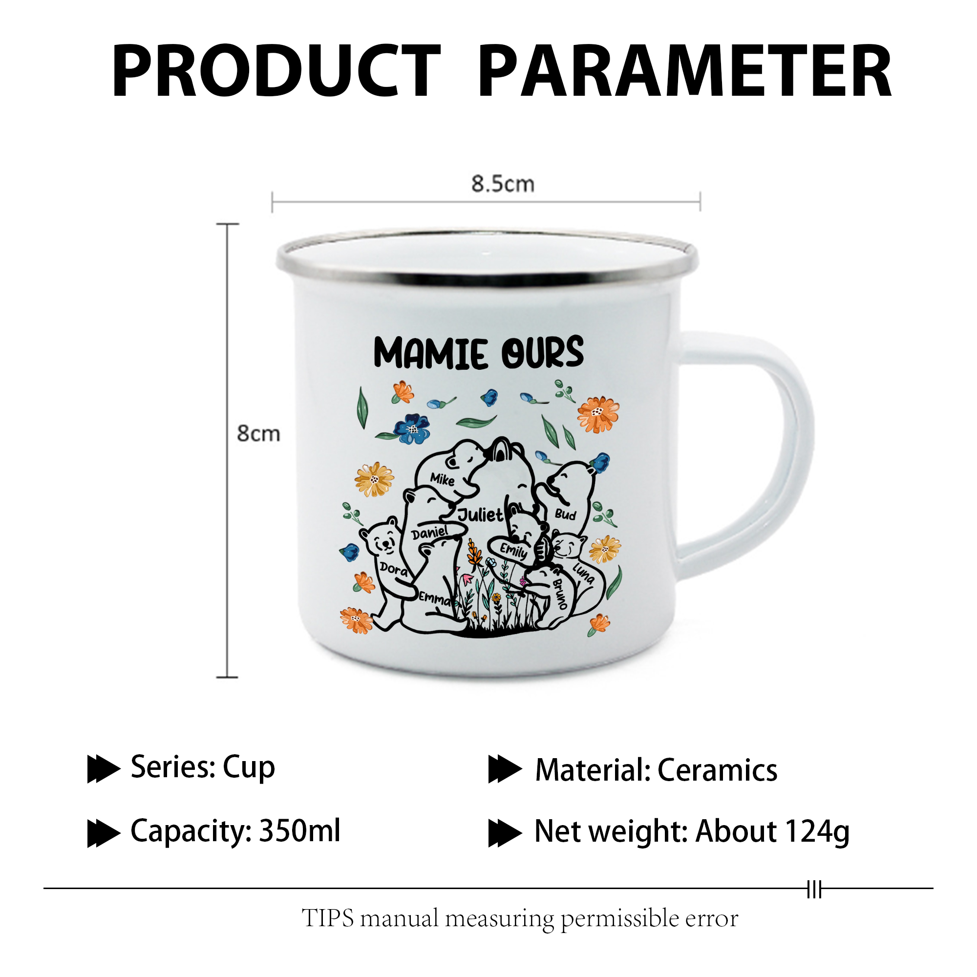 À Mamie Tasse Mamie Ours 9 Prénoms Personnalisés avec texte Cadeau pour mamie | Jessemade