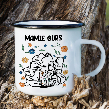 À Mamie Tasse Mamie Ours 9 Prénoms Personnalisés avec texte Cadeau pour mamie | Jessemade