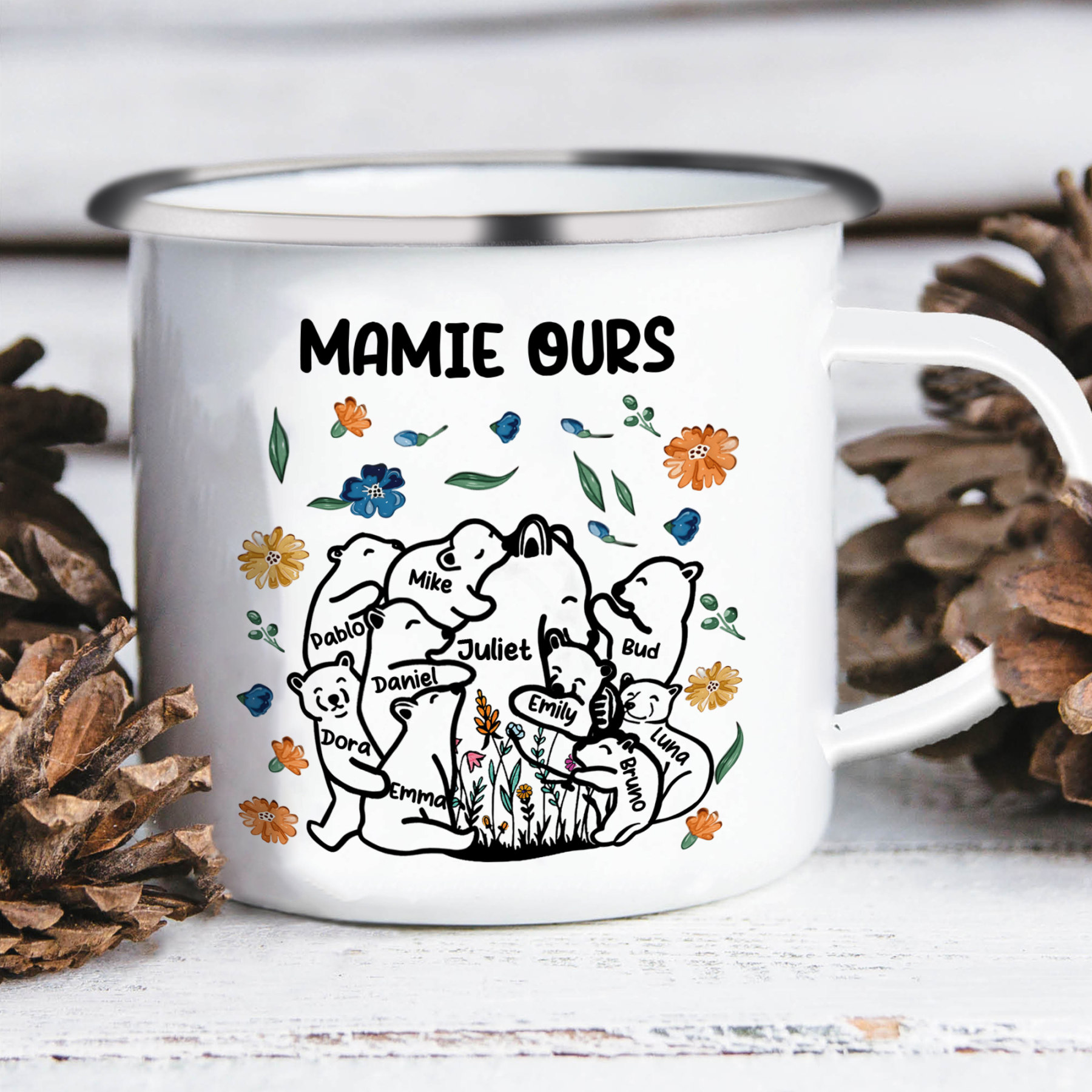 À Mamie Tasse Mamie Ours 10 Prénoms Personnalisés avec texte Cadeau pour mamie | Jessemade