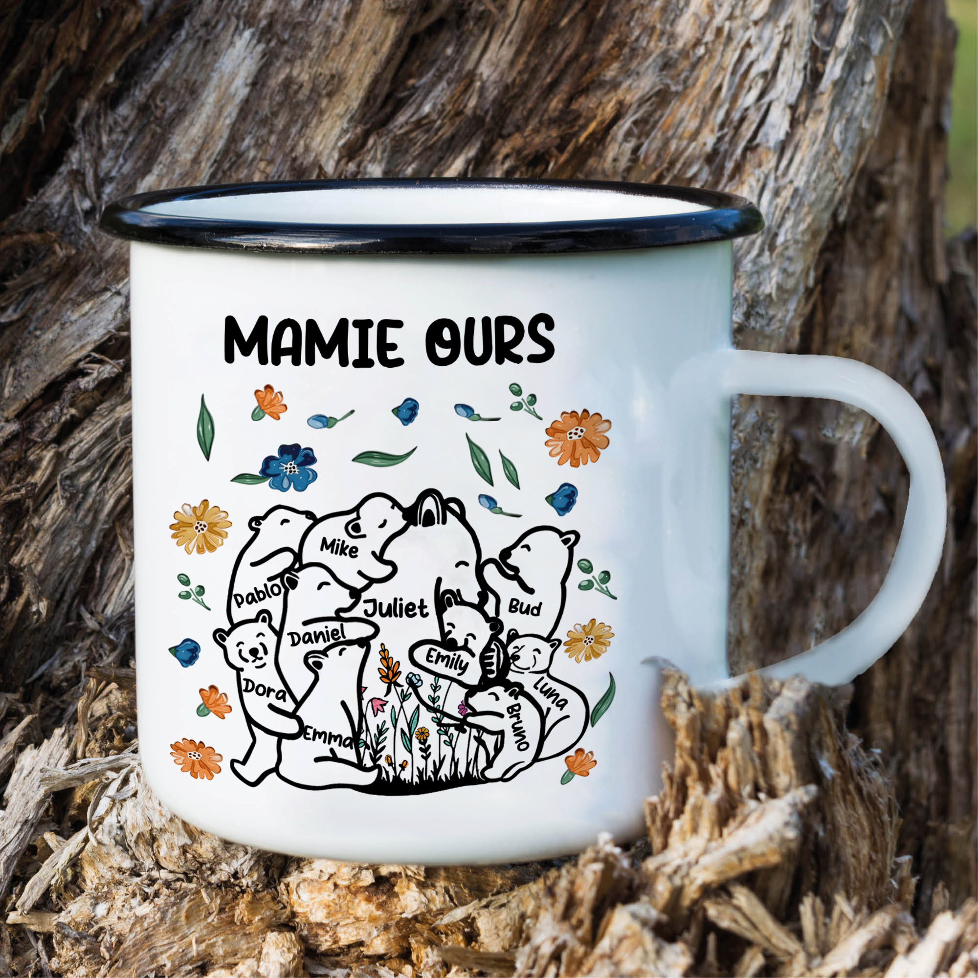 À Mamie Tasse Mamie Ours 10 Prénoms Personnalisés avec texte Cadeau pour mamie | Jessemade