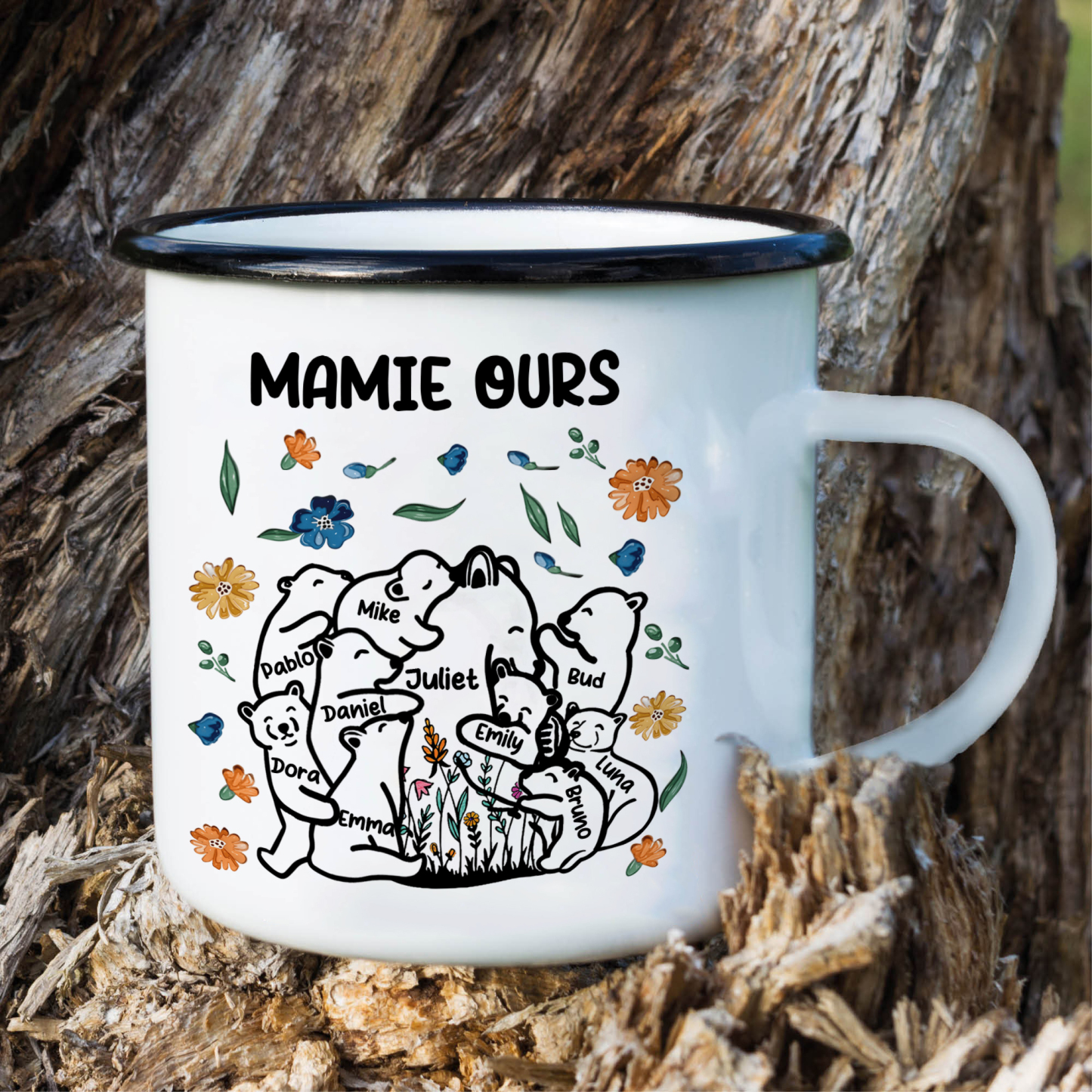À Mamie Tasse Mamie Ours 10 Prénoms Personnalisés avec texte Cadeau pour mamie | Jessemade