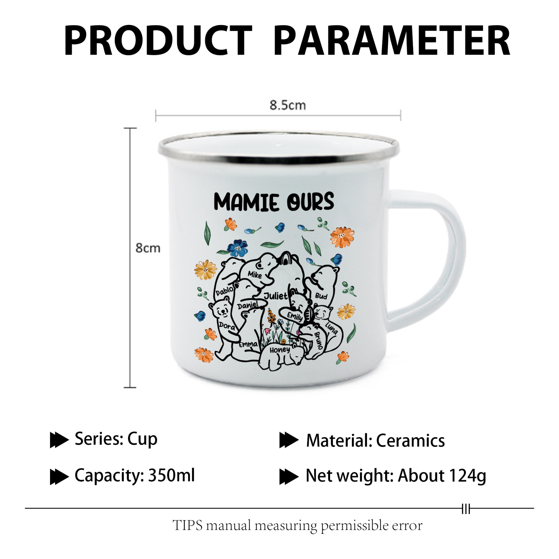 À Mamie Tasse Mamie Ours 11 Prénoms Personnalisés avec texte Cadeau pour mamie | Jessemade