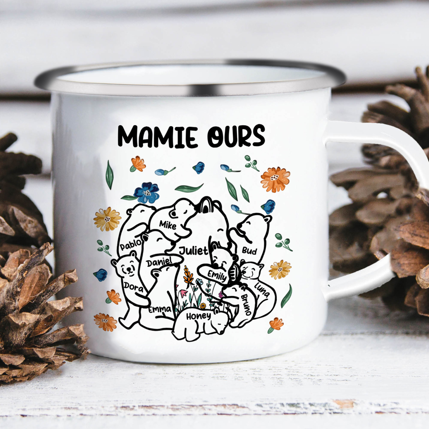À Mamie Tasse Mamie Ours 11 Prénoms Personnalisés avec texte Cadeau pour mamie | Jessemade
