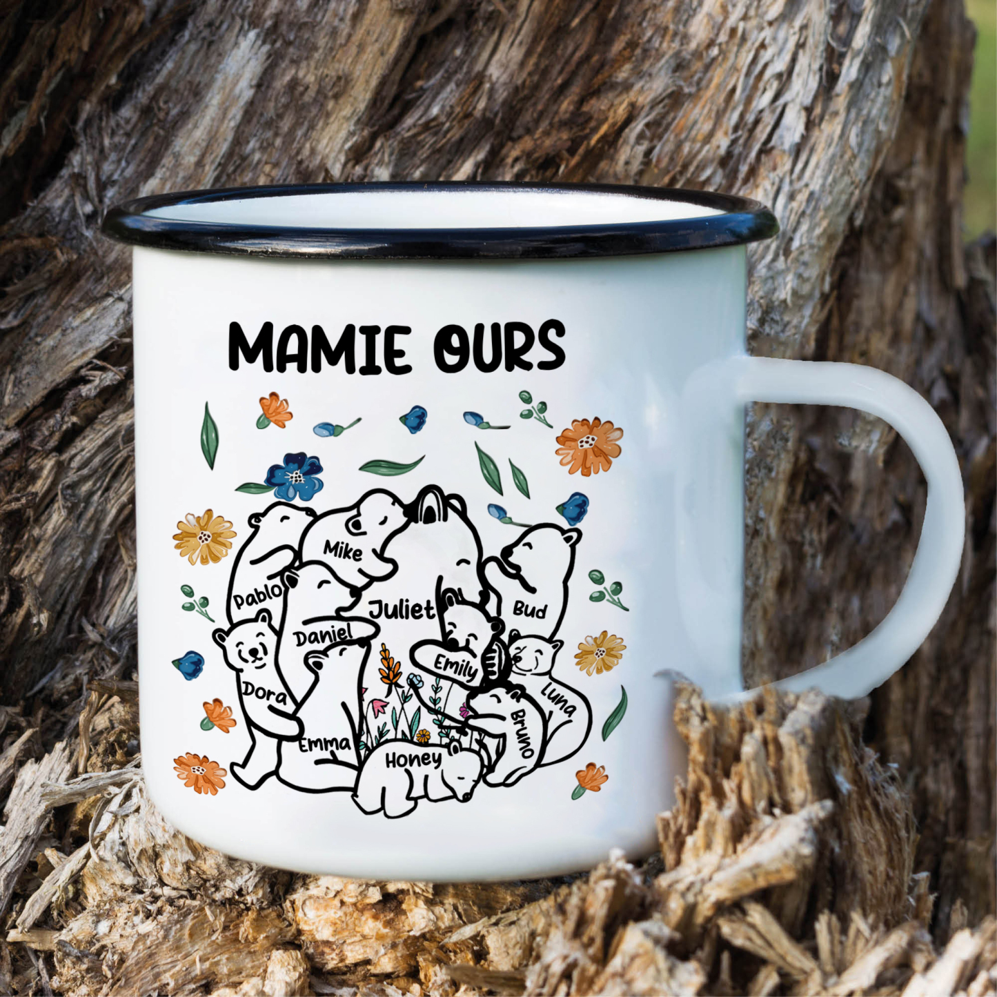 À Mamie Tasse Mamie Ours 11 Prénoms Personnalisés avec texte Cadeau pour mamie | Jessemade
