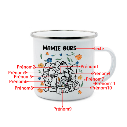 À Mamie Tasse Mamie Ours 11 Prénoms Personnalisés avec texte Cadeau pour mamie | Jessemade
