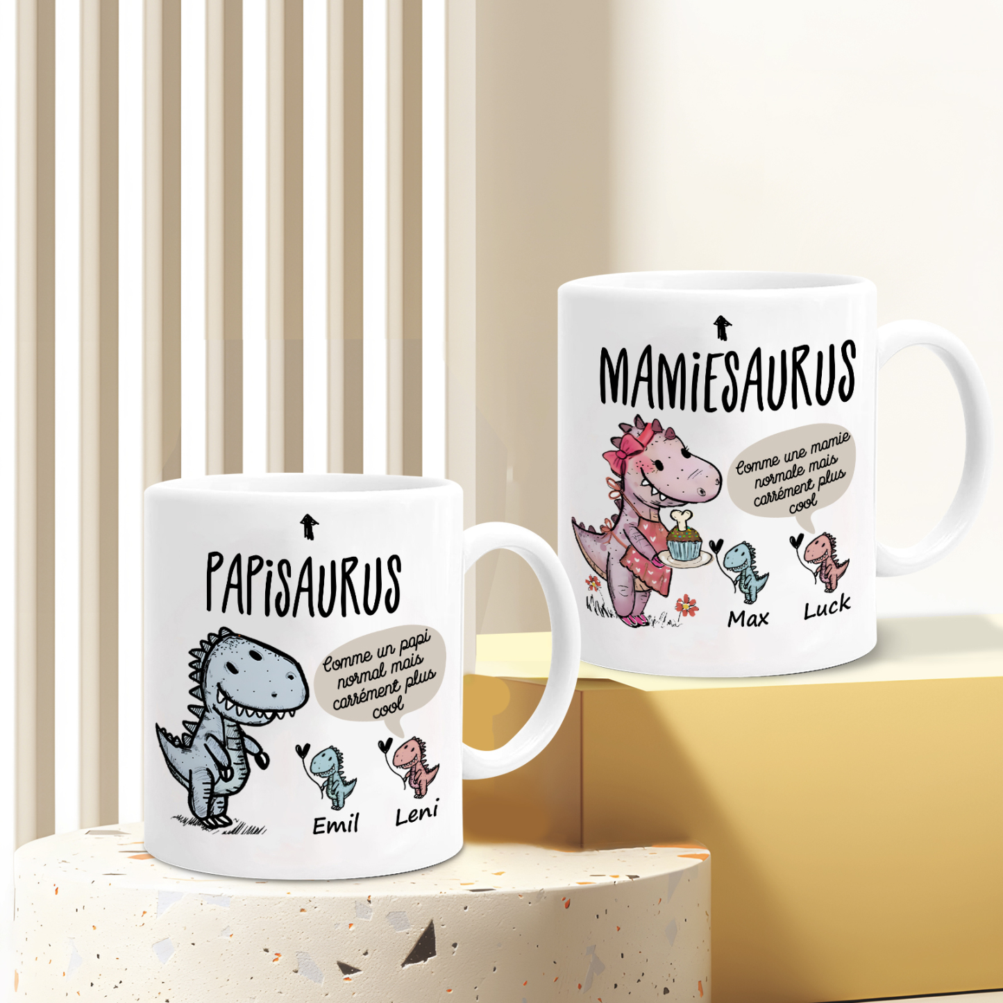 À Mamie Tasse Dinosaure 2 Prénoms Personnalisés rose ou bleur Cadeau pour mamie | Jessemade