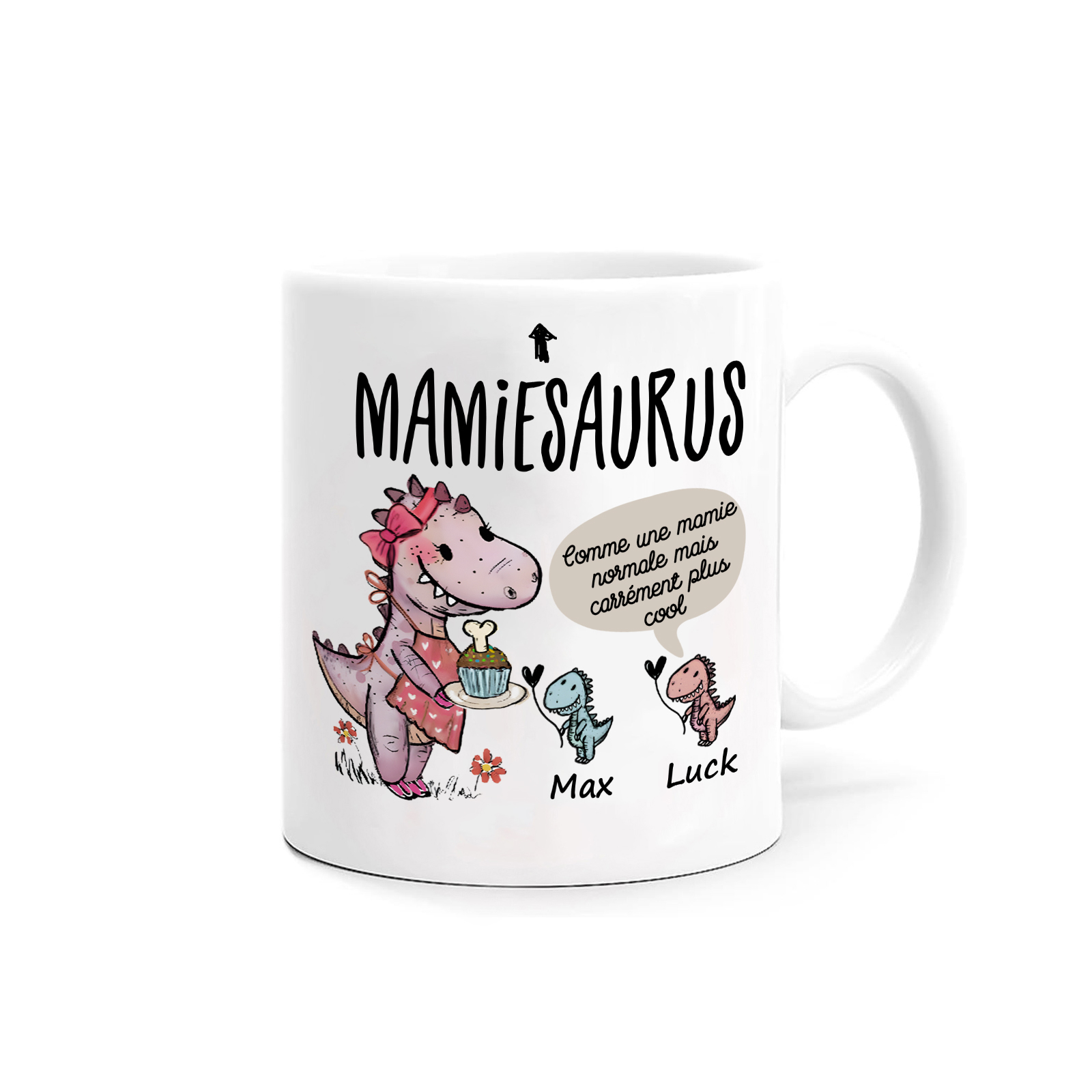À Mamie Tasse Dinosaure 2 Prénoms Personnalisés rose ou bleur Cadeau pour mamie | Jessemade