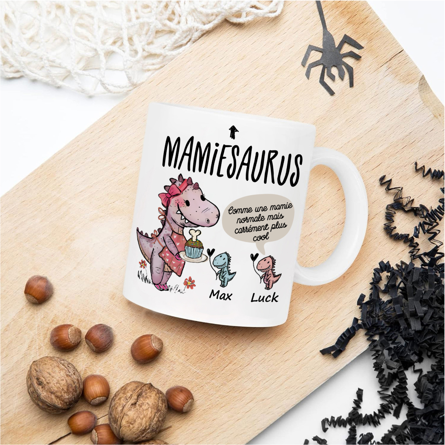 À Mamie Tasse Dinosaure 2 Prénoms Personnalisés rose ou bleur Cadeau pour mamie | Jessemade