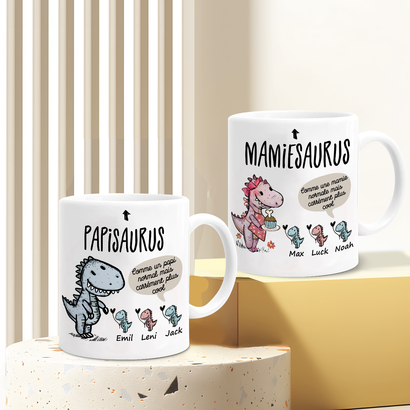 À Mamie Tasse Dinosaure 3 Prénoms Personnalisés rose ou bleur Cadeau pour mamie  | Jessemade