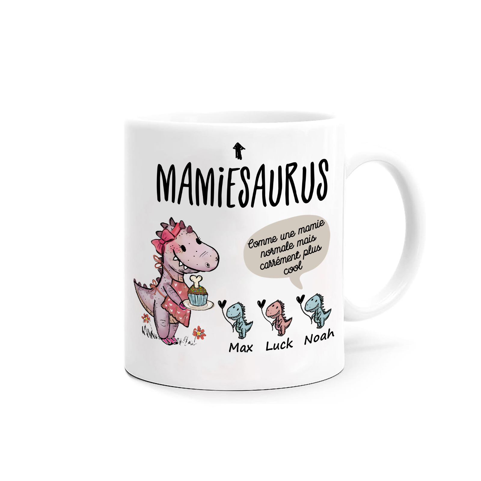 À Mamie Tasse Dinosaure 3 Prénoms Personnalisés rose ou bleur Cadeau pour mamie  | Jessemade