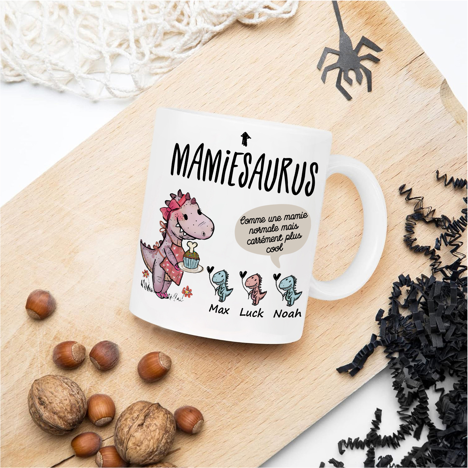 À Mamie Tasse Dinosaure 3 Prénoms Personnalisés rose ou bleur Cadeau pour mamie  | Jessemade